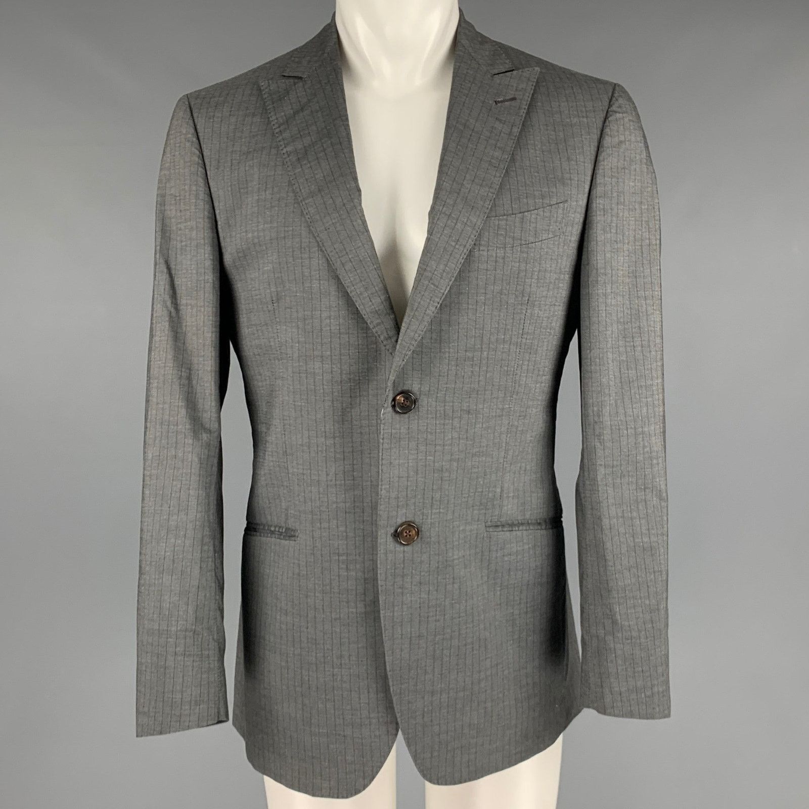 Etro Size 40 Grey Brown Stripe Cotton Single breasted Sport Coat Size 40R - 1 Thumbnail