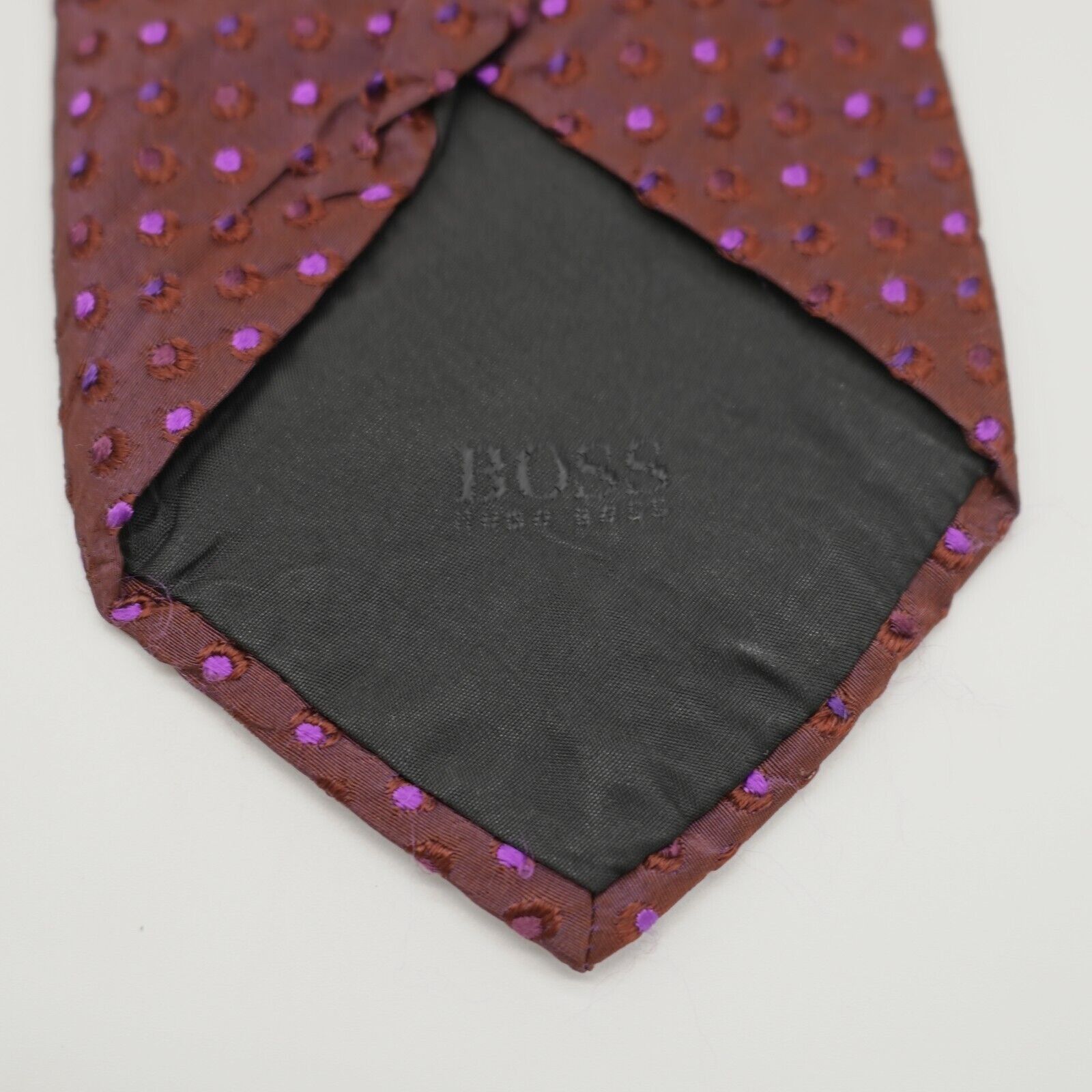 Hugo Boss Boss Hugo Boss Reddish Purple Woven Polka Dot Short Silk Tie Size ONE SIZE - 3 Thumbnail