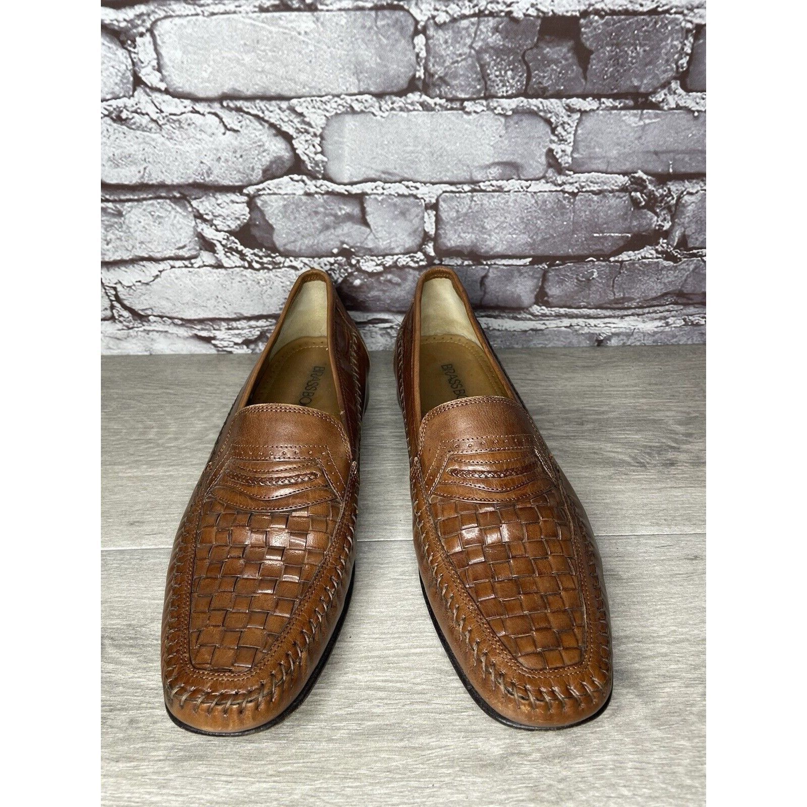 Other Brass Boot Brown Leather Basket Weave Loafers Dress Shoes Me Size US 10 / EU 43 - 13 Thumbnail