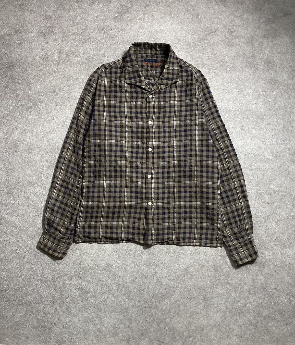 Issey Miyake Tete Homme Vintage Open Collar Tartan Shirt Size US M / EU 48-50 / 2 - 1 Thumbnail