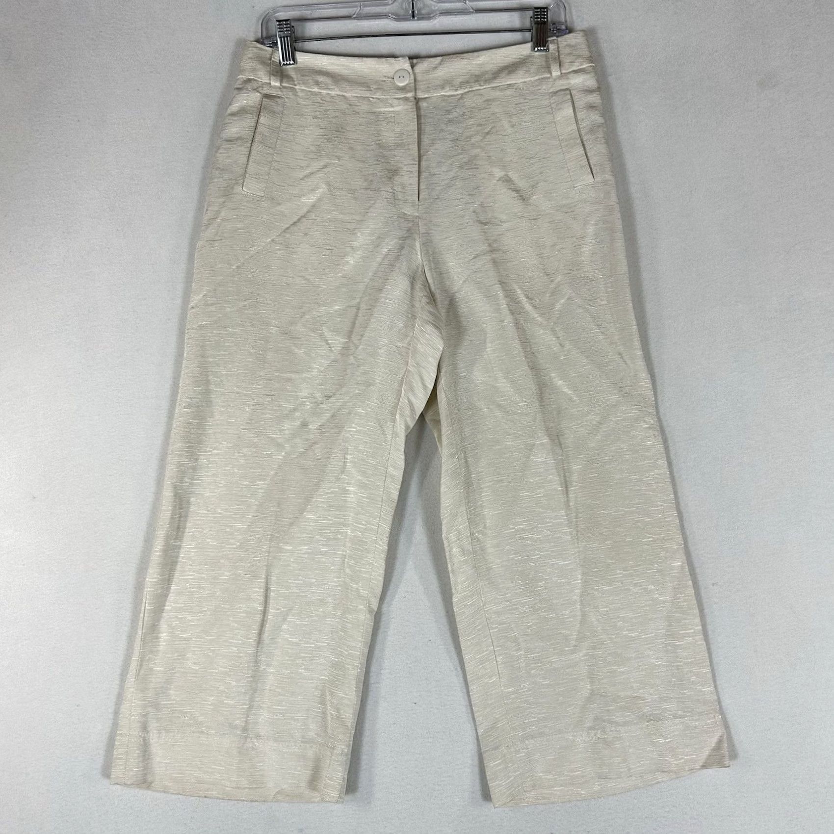 Vintage Canvasbacks Silk Linen Blend Relaxed Fit Pants Womens 8 Lightweight Trousers USA Beige Solid Linen Silk Pockets Cropped Casual Womens 8 Size 30" / US 8 / IT 44 - 2 Thumbnail