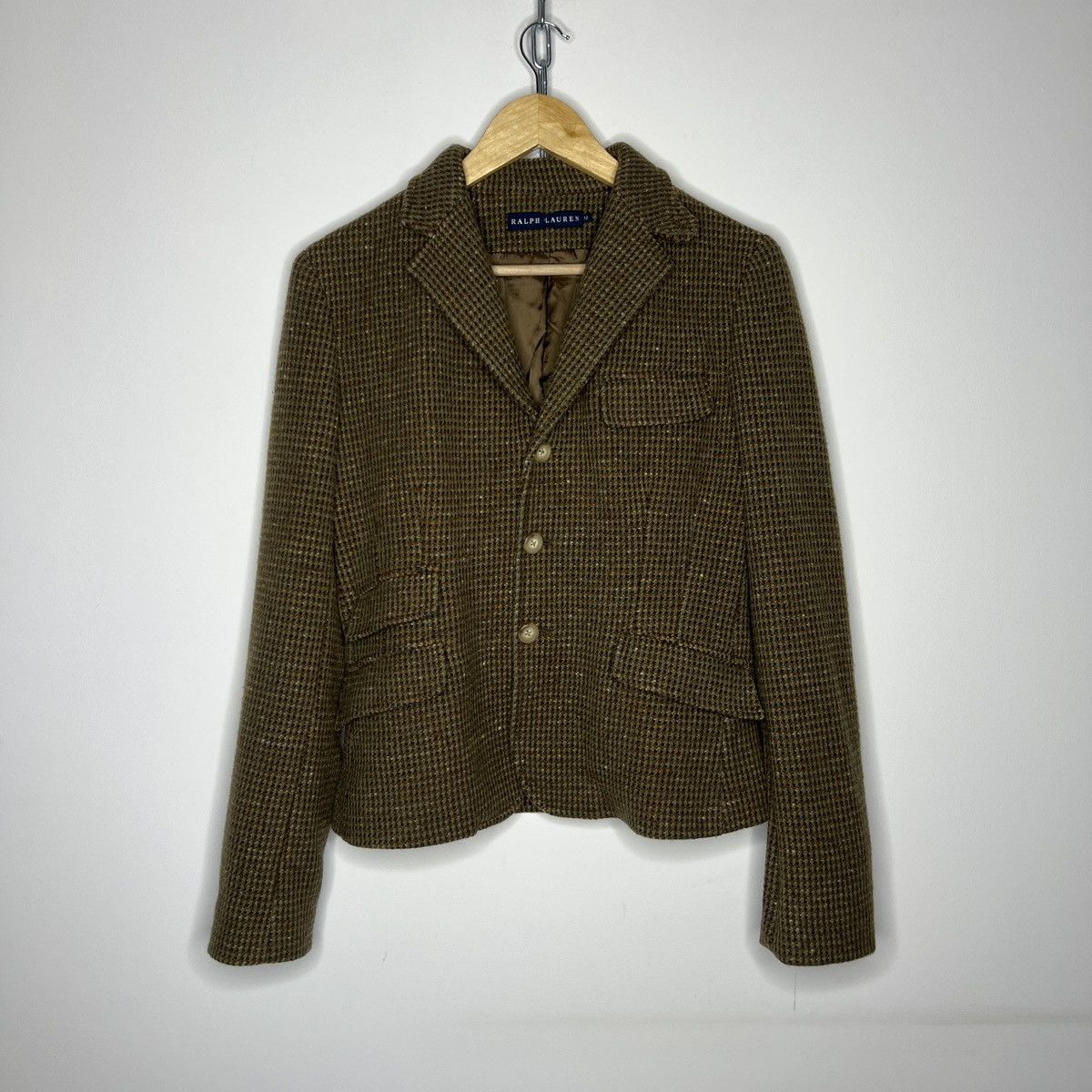 Polo Ralph Lauren × Ralph Lauren × Vintage Polo Ralph Lauren Houndstooth Tartan Tweed Wool Blazer Size M / US 6-8 / IT 42-44 - 1 Thumbnail