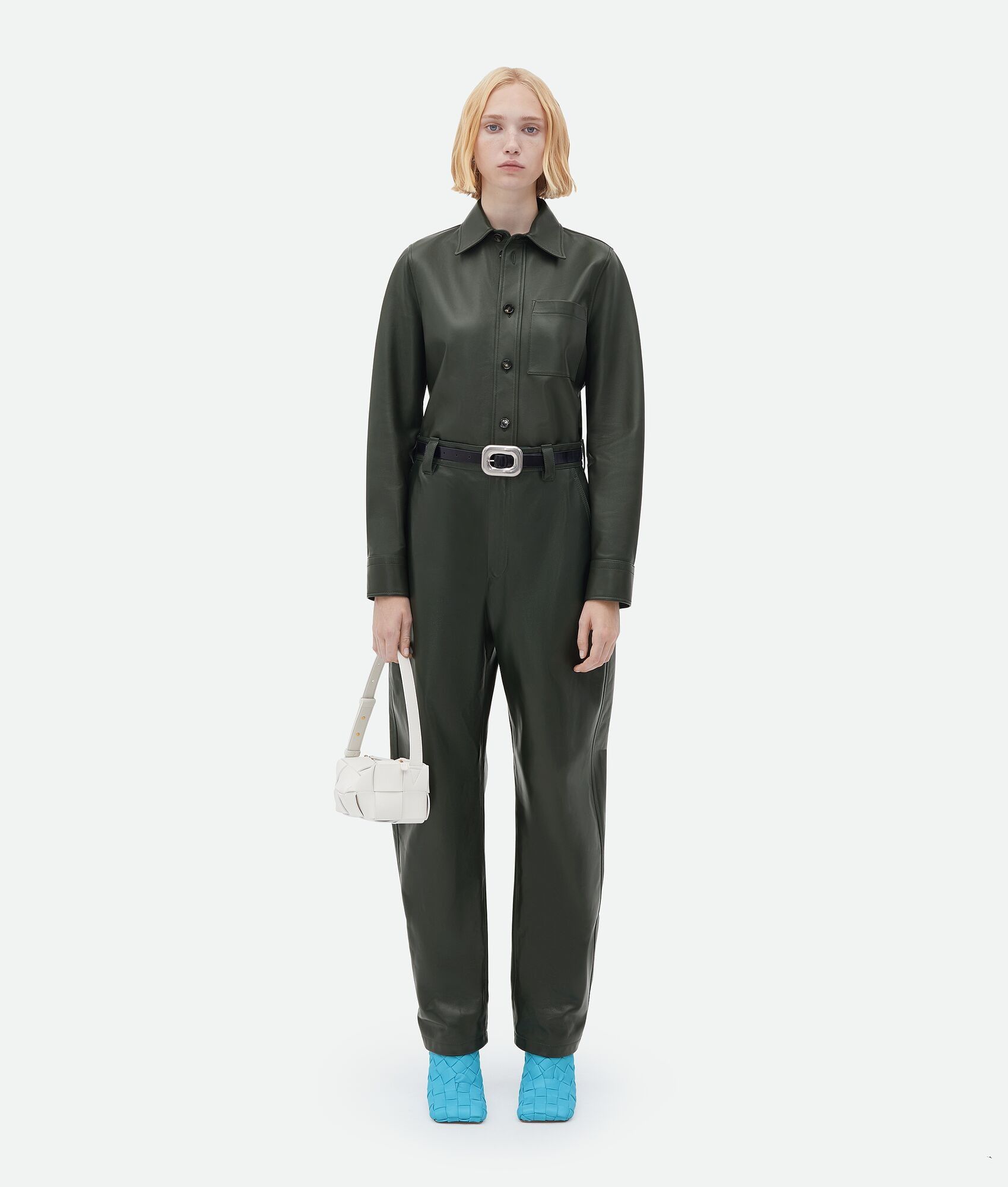 Bottega Veneta o1n1vont0325 Soft Leather Shirt in Dark Green Size S / US 4 / IT 40 - 4 Thumbnail