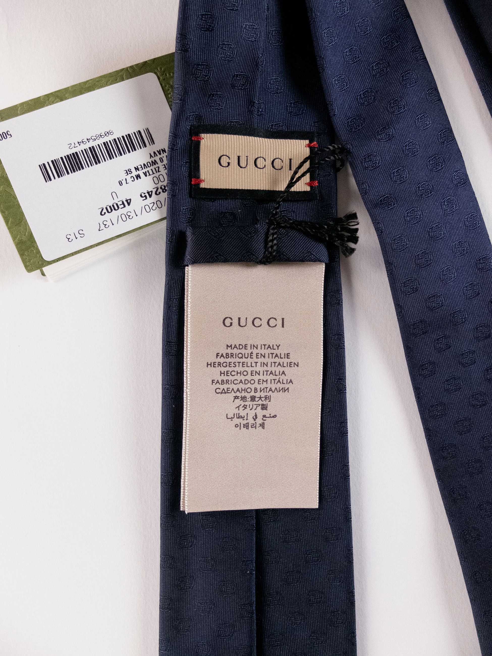 Gucci GUCCI navy blue interlocking G logo motif silk tie authentic Size ONE SIZE - 5 Thumbnail