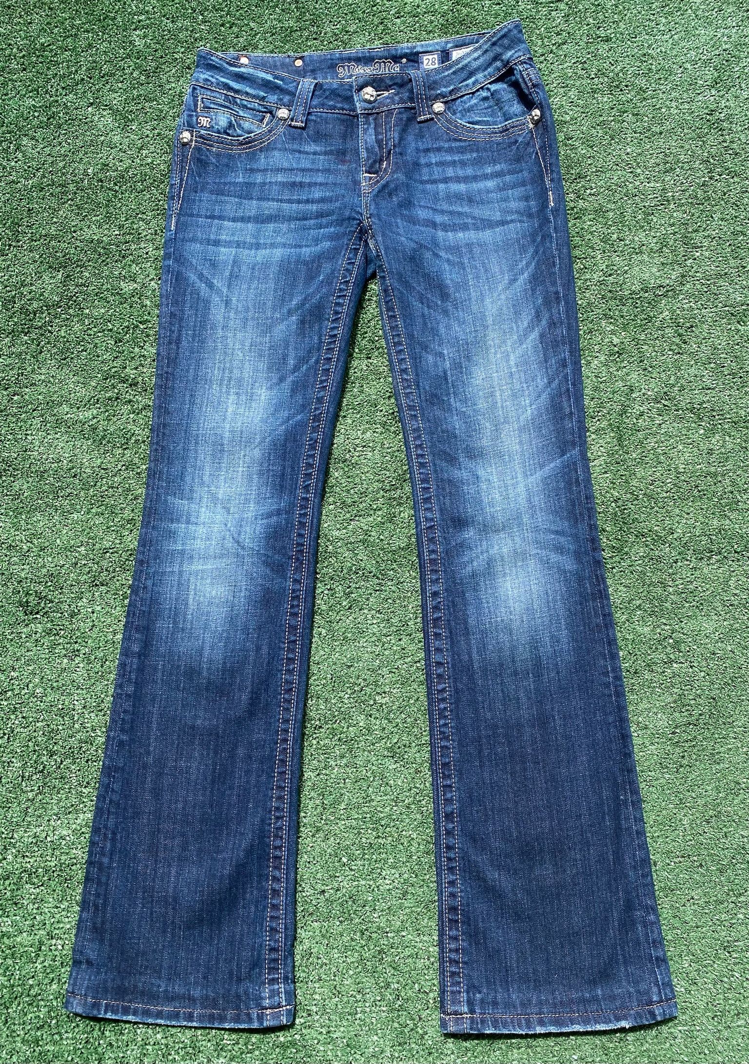 Miss Me Miss Me Fleur De Lis Rhinestone Bootcut Jeans 29” Waist Size 29" - 2 Thumbnail