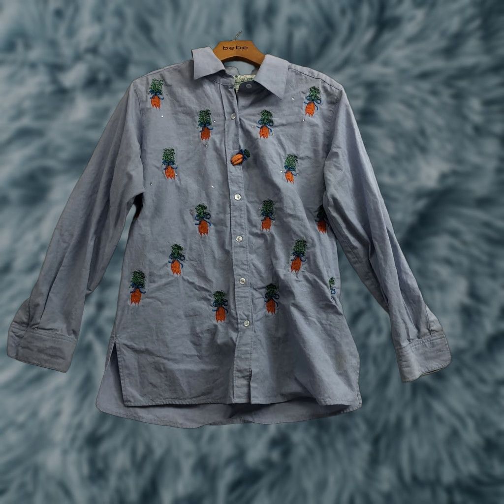 Quacker Factory VINTAGE The Quacker Factory Button Up Shirt Unisex Carrot Blue S 100% Cotton Womens Size S / US 4 / IT 40 - 1 Thumbnail