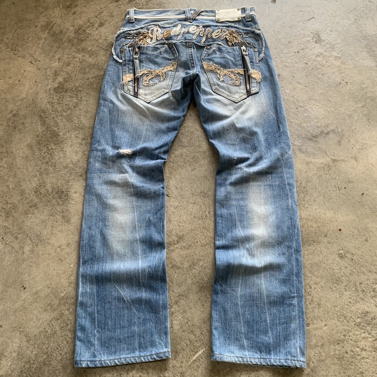 14th Addiction × If Six Was Nine × Japanese Brand RedPepper Spellout Embroidery Zipper Pocket Jeans Size US 33 - 2 Thumbnail