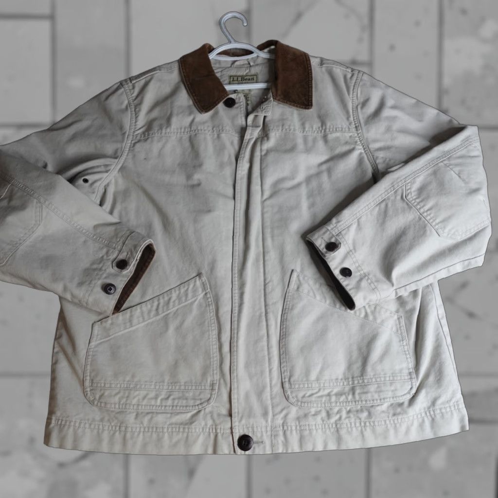 Vintage L.L. Bean Jacket XL Beige Field Coat Barn Chore Detroit Eisenhower Corduroy Trim Military Jacket Lined Men XL Beige Size US XL / EU 56 / 4 - 1 Thumbnail