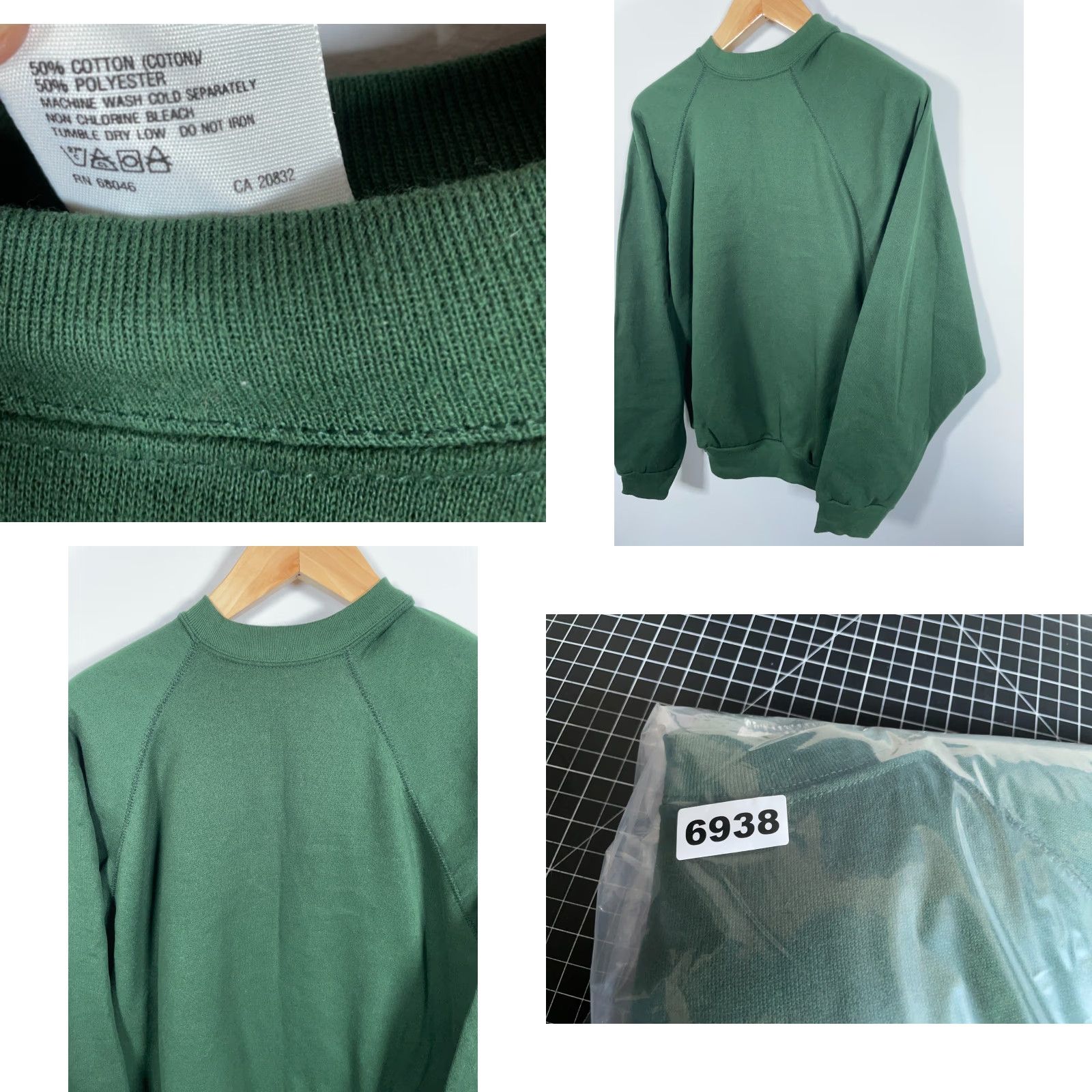 Tultex VINTAGE Tultex Sweatshirt Men’s XL Large Green Raglan Sleeves Solid Blank 90s Retro Crew Neck Pullover Adults Regular Size US L / EU 52-54 / 3 - 8 Thumbnail