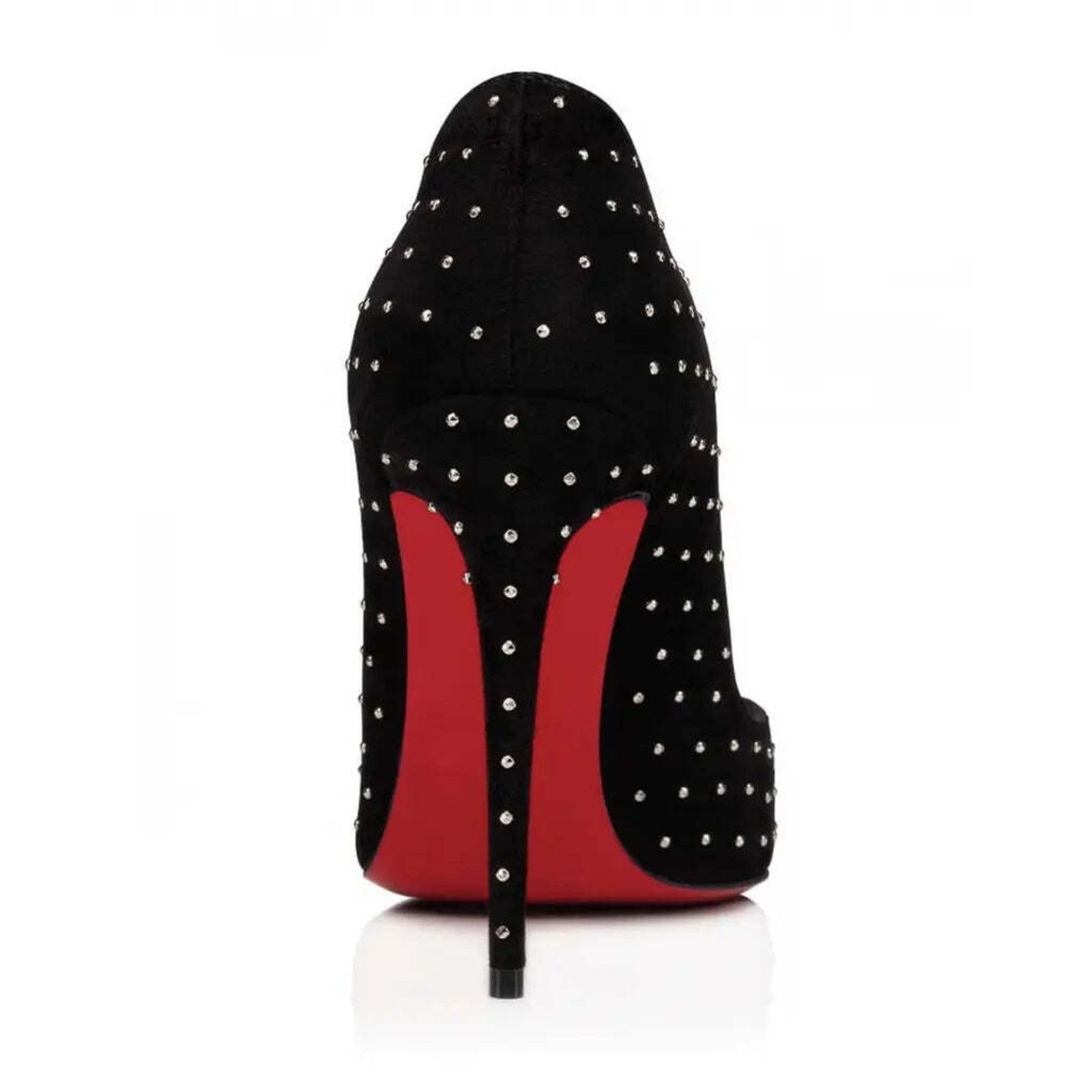 Christian Louboutin Hot Chick Plume 100 Black Silver Stud Suede Heel Pump 36.5 Size US 6.5 / IT 36.5 - 10 Thumbnail