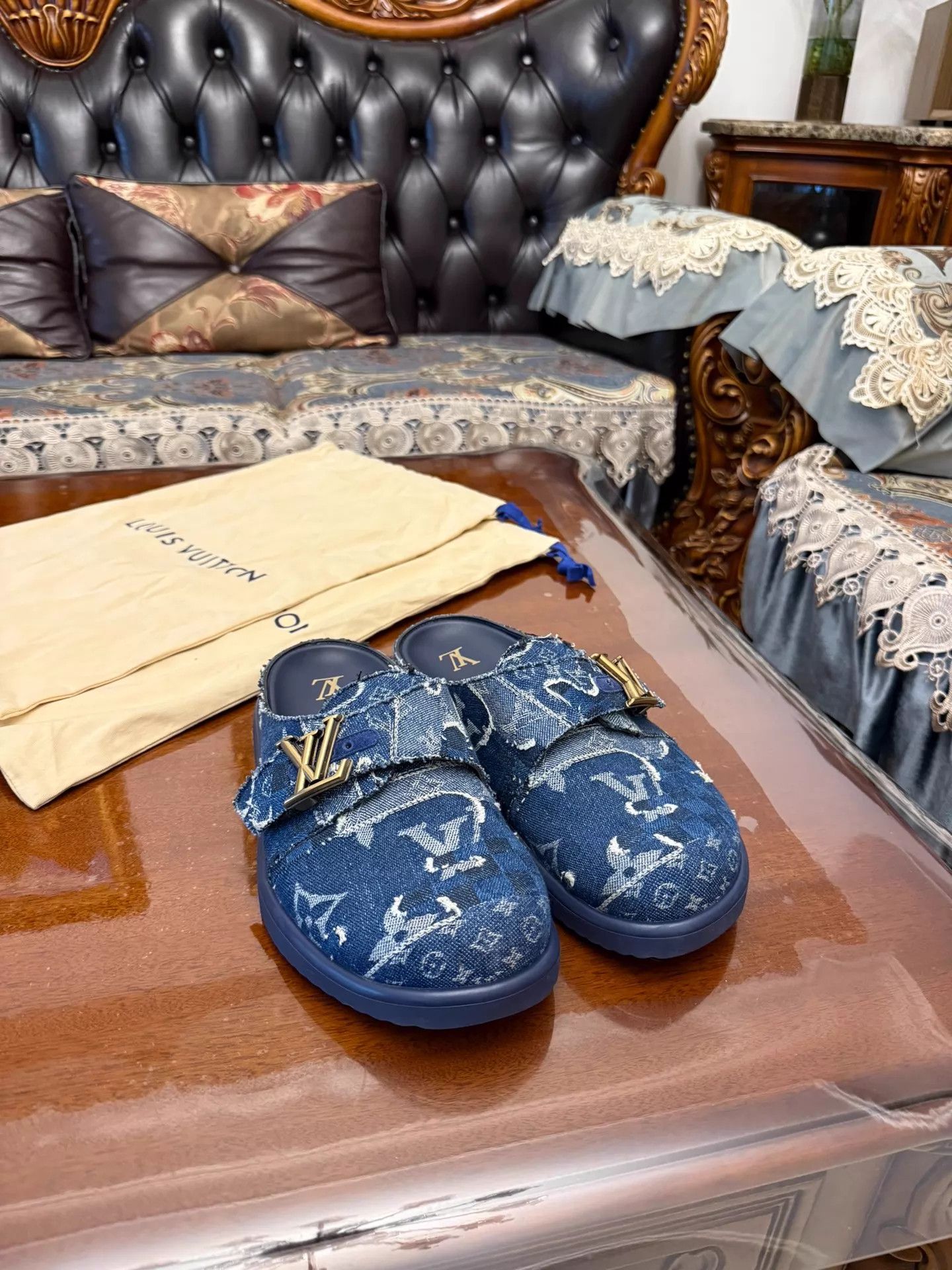 Louis Vuitton LV x Nigo Easy Boro Denim Slipper Blue 7 Unisex Worn 2-3x Size US 8 / EU 41 - 1 Thumbnail