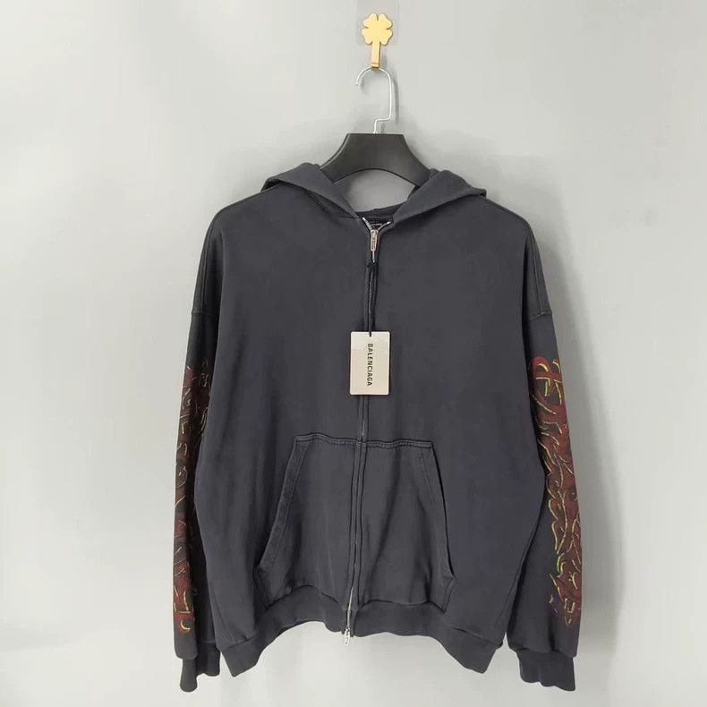 Balenciaga Black Flame Print Hoodie