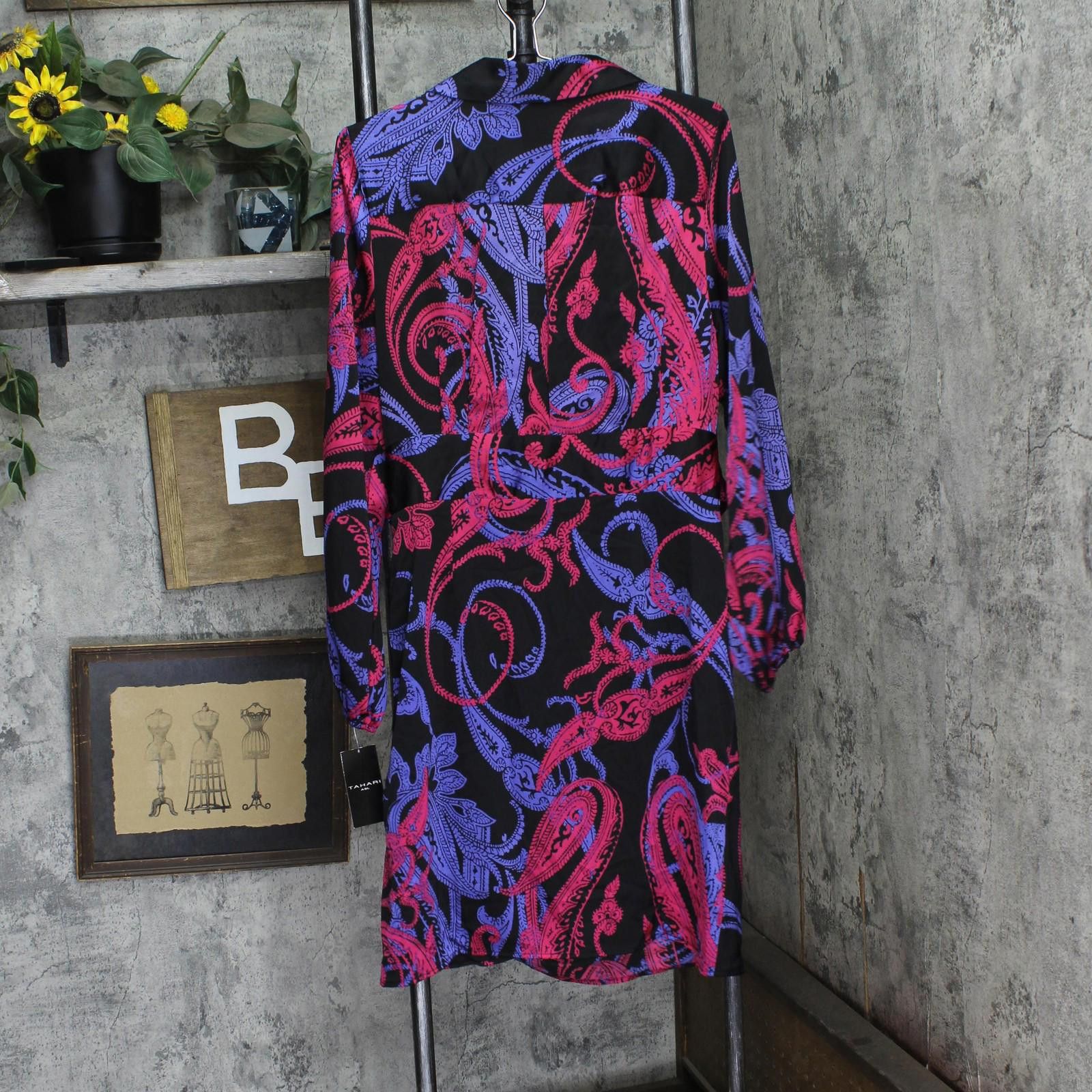 Other Nwt Tahari Asl Faux-wrap Dress Dem643-t4 Black Cobalt 14 Size XL / US 12-14 / IT 48-50 - 2 Thumbnail
