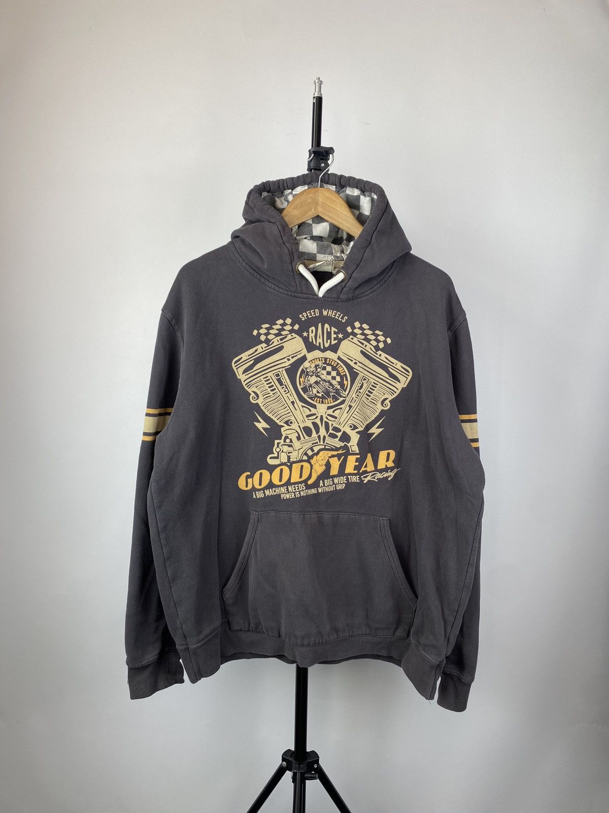 00s🔥Goodyear Gray Promo Art Racing Cars Hoodie mens xxl