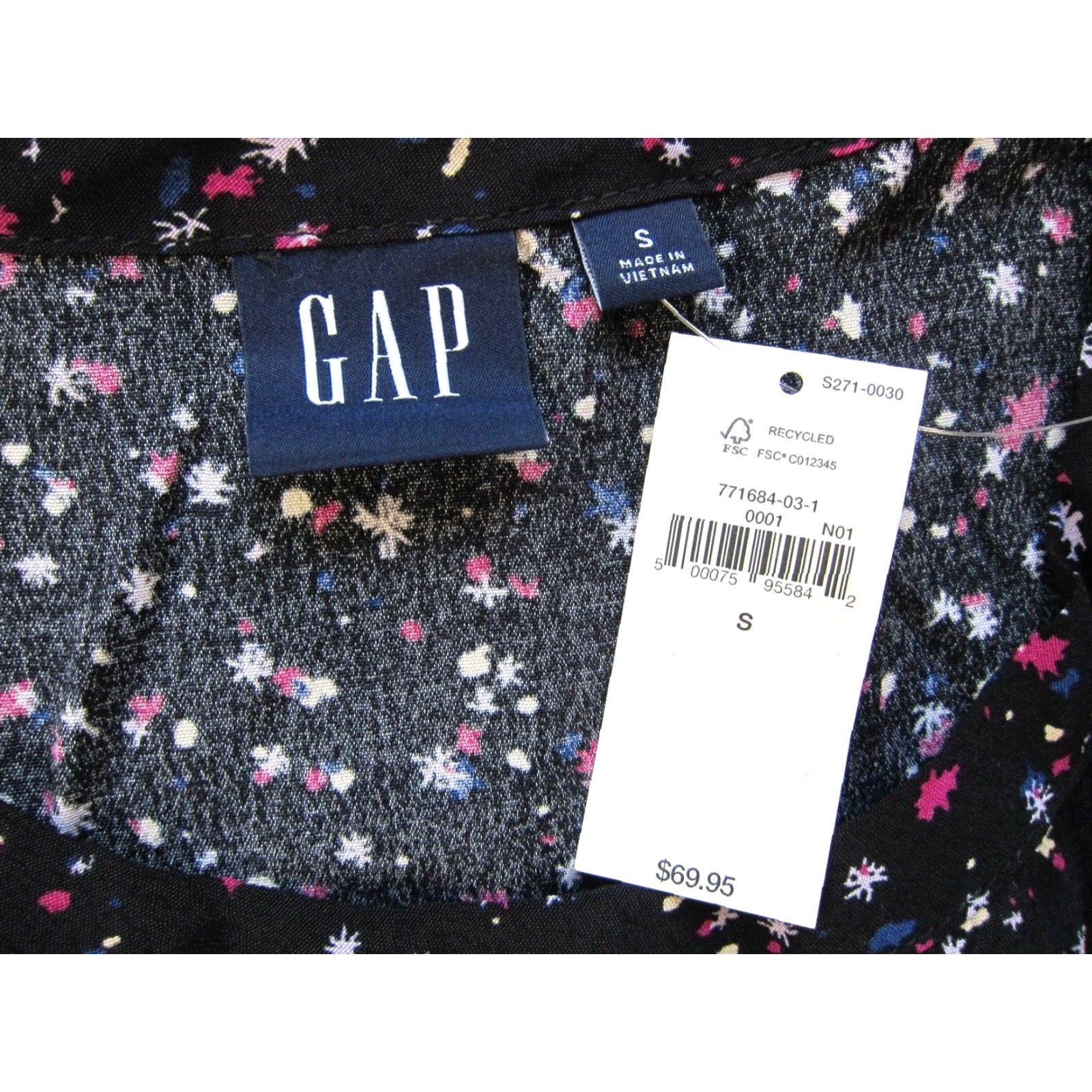 Gap GAP Dress Smock Tunic Floral 100% Rayon Long Sleeve Small Women's Pink Black Blue Size S Size S / US 4 / IT 40 - 3 Thumbnail