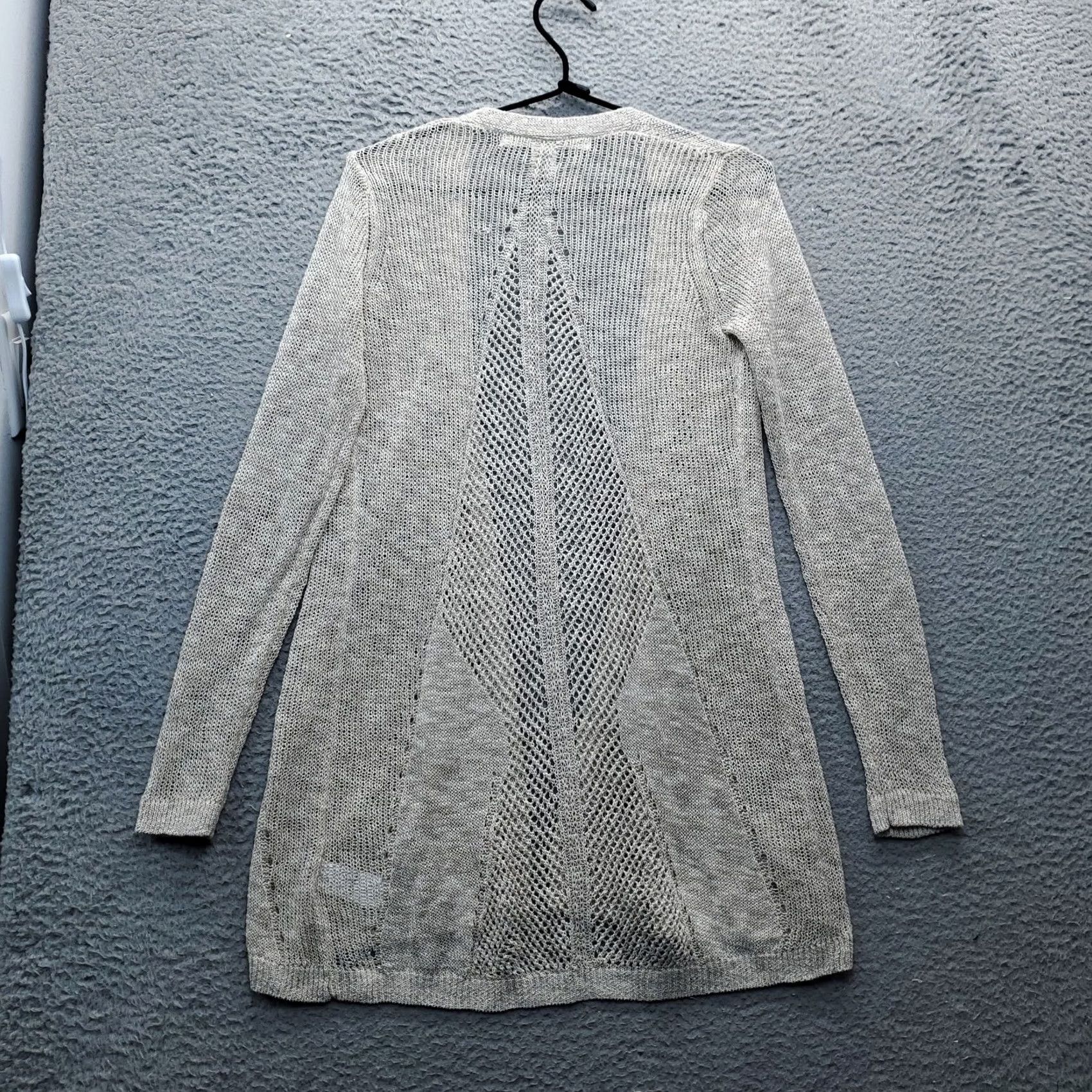 Vintage Max Studio Cardigan Sweater Women XS Tan Crochet Knit Open Front Long Sleeve Interior Open Front Casual Knitwear Size XS / US 0-2 / IT 36-38 - 2 Thumbnail