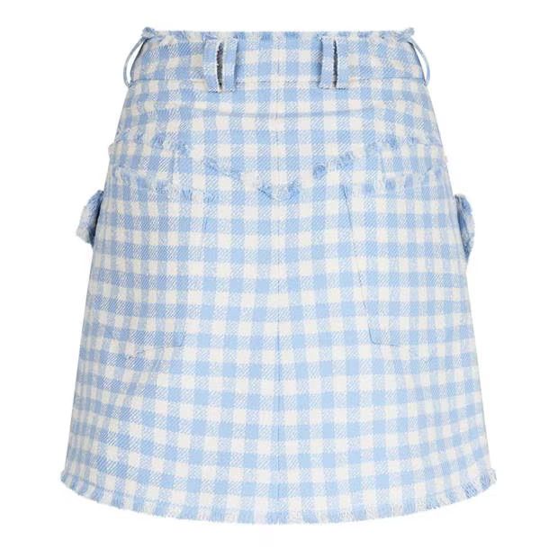 Balmain o1g2r1mq0924 Gingham Mini Skirt in Blanc & Blue Size 29" - 2 Thumbnail