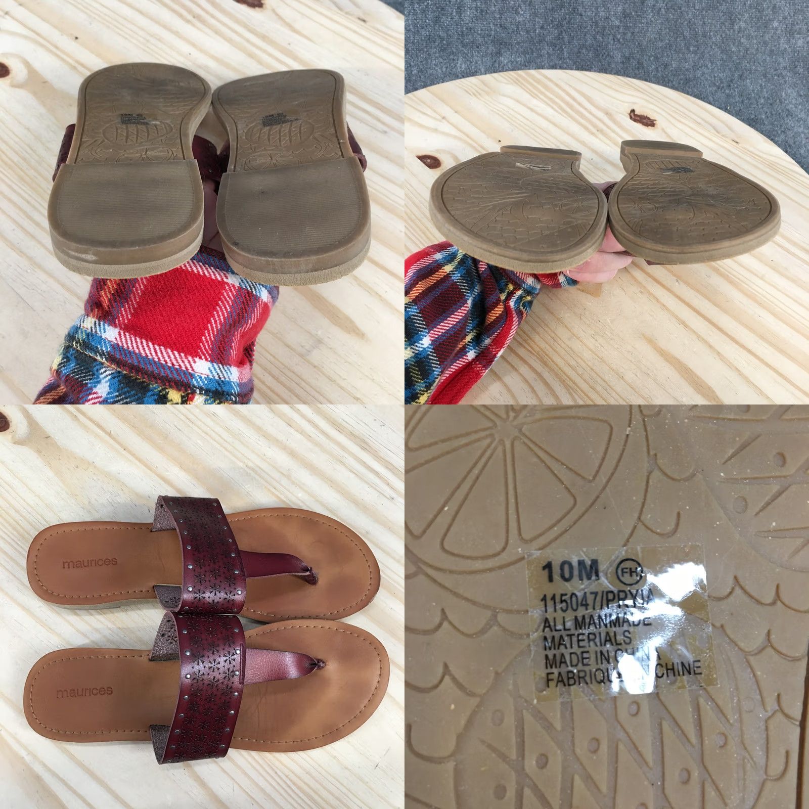 Vintage Maurices Pryia Sandals Womens 10 M Casual Slip On Thong Flats Brown Faux Leather Size US 10 / IT 40 - 9 Thumbnail