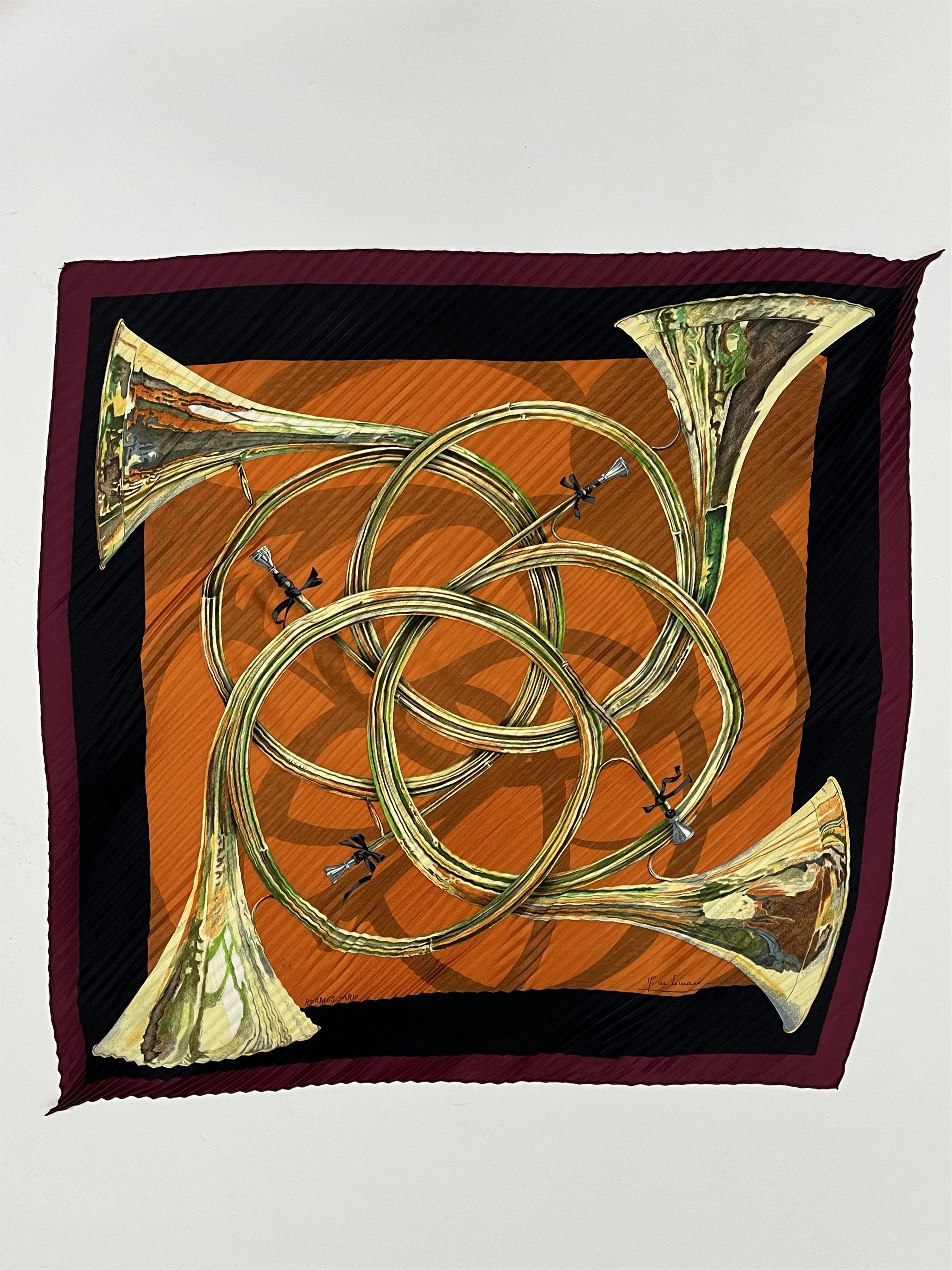 Hermes Hermes Trompes De Chasse Pleated Silk Scarf Size ONE SIZE - 1 Thumbnail