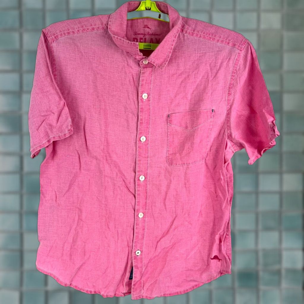 Tommy Bahama Tommy Bahama Relax Shirt Mens Size L Coral 100% Linen Short Sleeve Button-Up Size US L / EU 52-54 / 3 - 1 Thumbnail