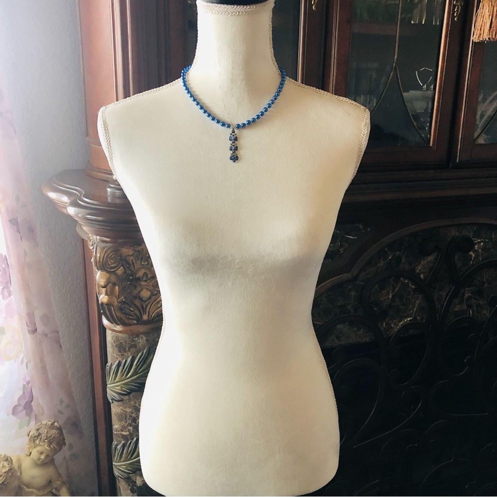 Handmade Handcrafted repurpose blue crystal chandelier Pearl necklace Size ONE SIZE - 6 Thumbnail