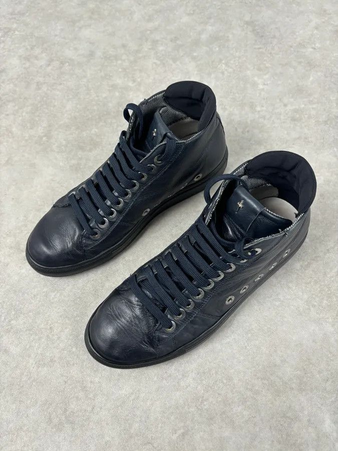 Vintage Cesare Paciotti Navy Eyelet Leather High Sneakers Size US 7 / EU 40 - 3 Thumbnail