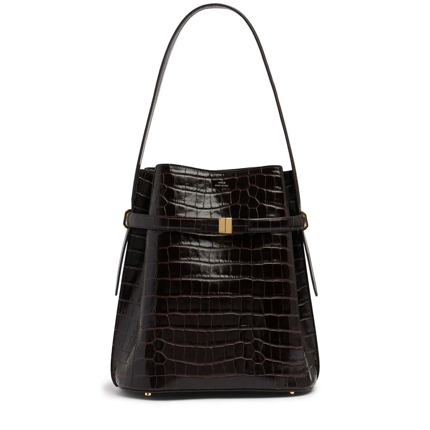 Toteme TOTEME Belted Dark Brown Embossed Leather Bucket Bag New And Size ONE SIZE - 1 Thumbnail
