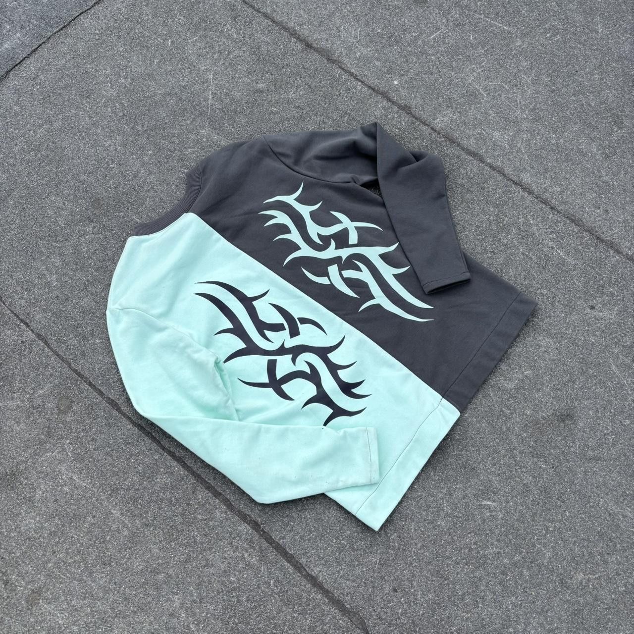 Japanese Brand × Vintage Vintage y2k 90s split design tribal affliction style jumper Size US L / EU 52-54 / 3 - 5 Thumbnail