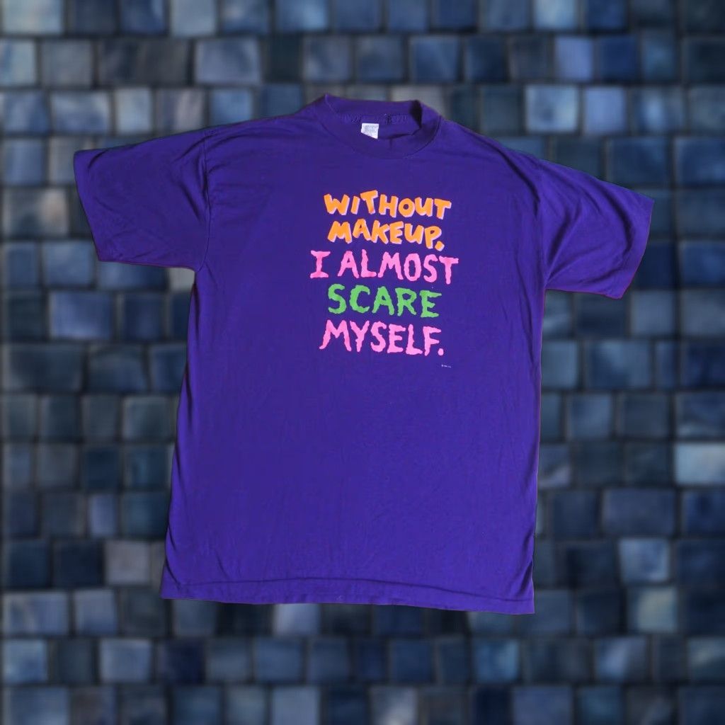 Vintage VTG Hallmark T-Shirt Shirt 50/50 Purple Tee Unisex L 80s 90s Text Joke Humor Makeup Funny Graphic Tee Size US L / EU 52-54 / 3 - 1 Thumbnail