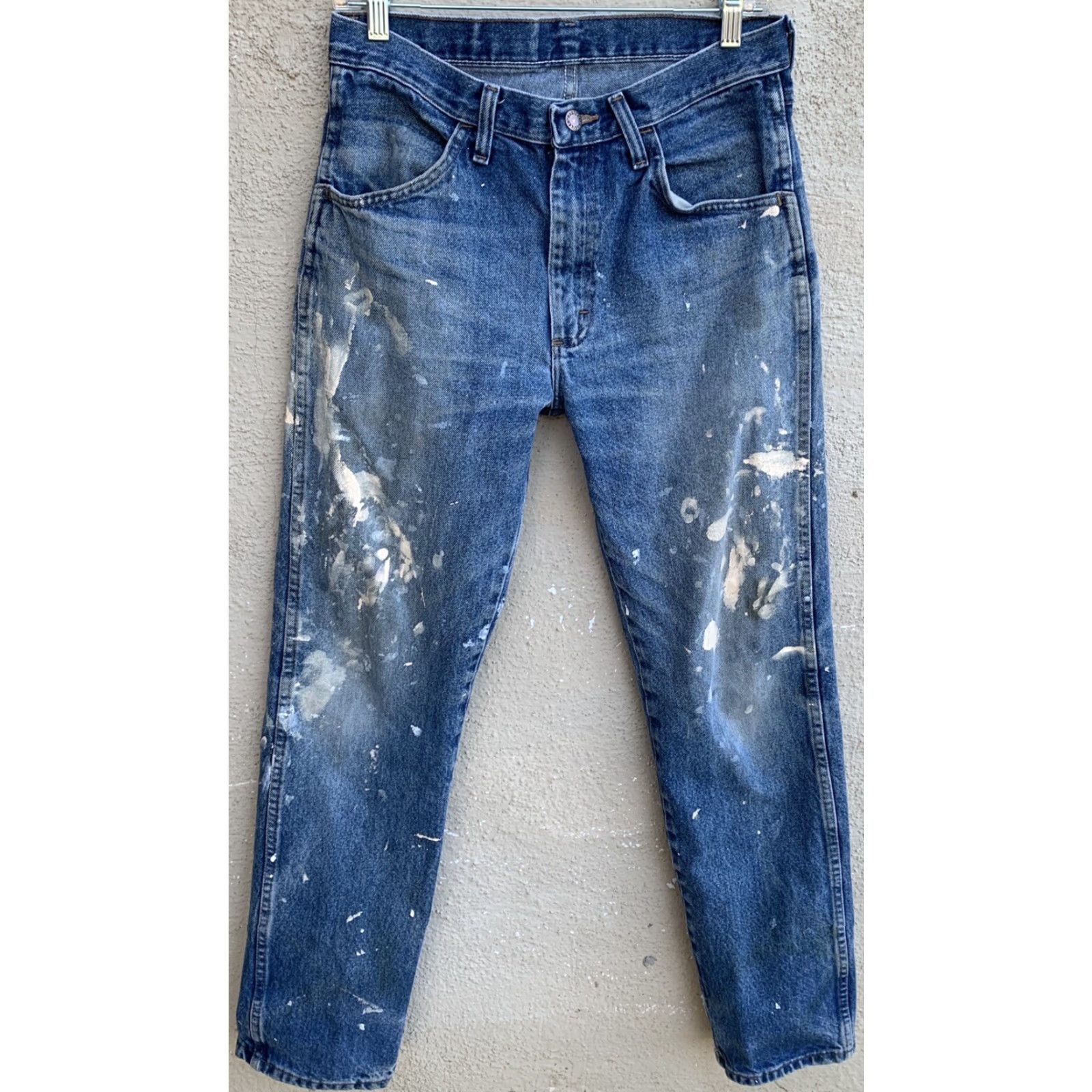 Vintage Rustler Jeans Distressed Paint Spots Faded 30 X 32 32 X 32 Denim Cotton Belt Loops 5-Pocket Men Jeans Cowboy Theme Mens Size US 32 / EU 48 - 5 Thumbnail