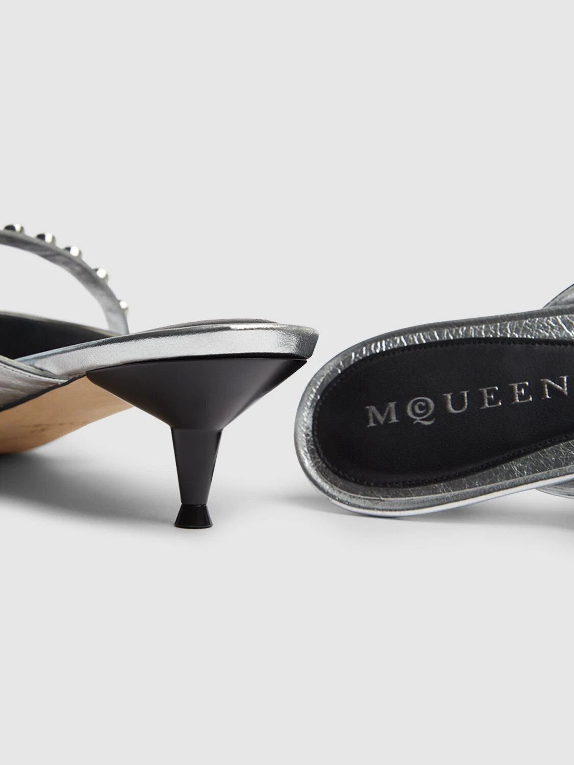 Alexander McQueen ALEXANDER MCQUEEN Silver Leather Mules New Size US 9 / IT 39 - 4 Thumbnail