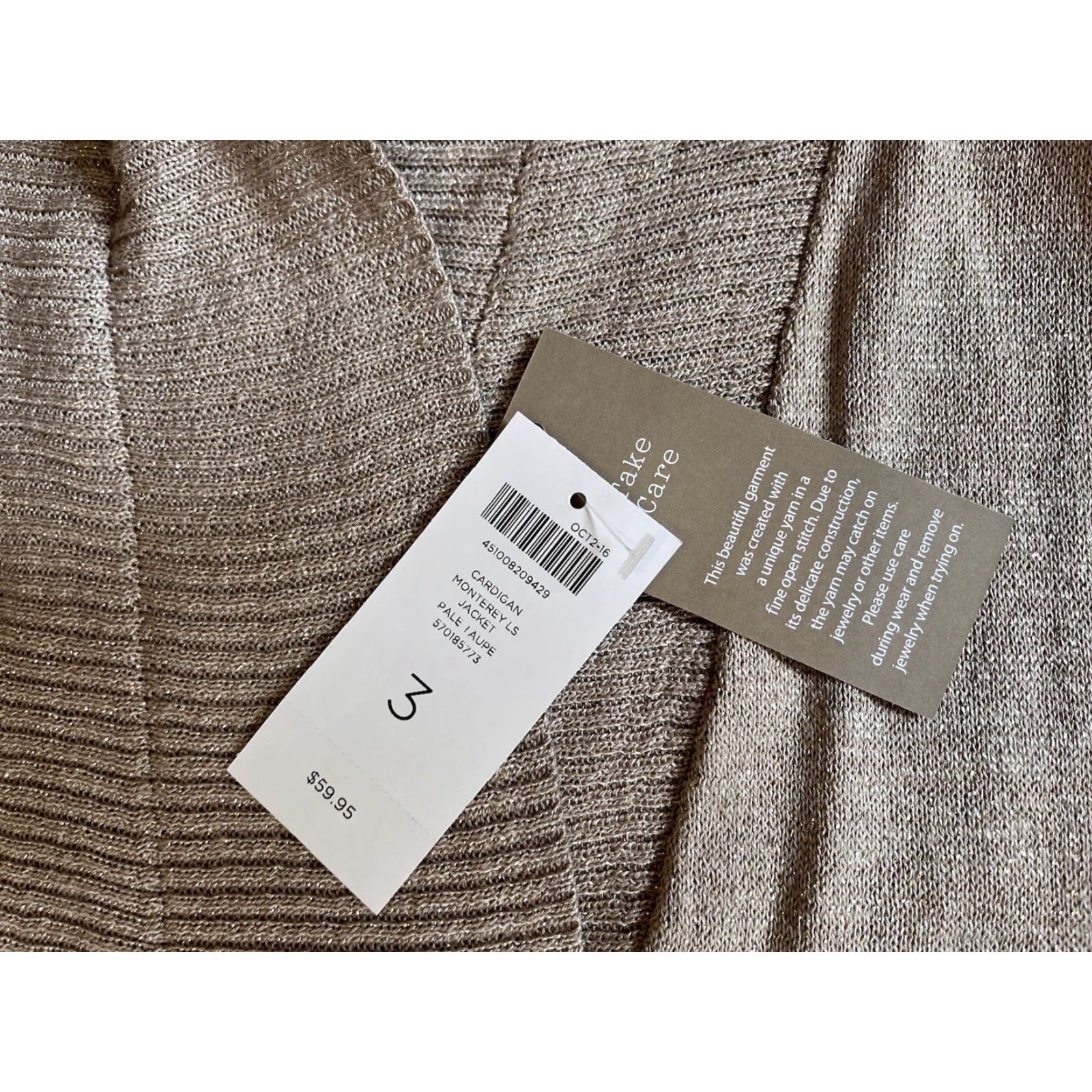 Vintage Chico’s Cardigan Sweater Women's XL Beige Glitter Open V-Neck Long Sleeve Knit Bohemian Retro Size XL / US 12-14 / IT 48-50 - 5 Thumbnail