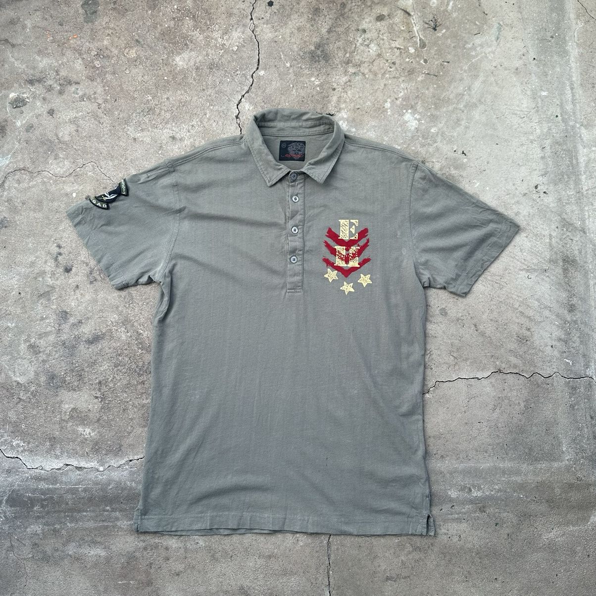 Designer Ed Hardy by Christian Audigier military Print Polo T-Shirt Size US XL / EU 56 / 4 - 5 Thumbnail