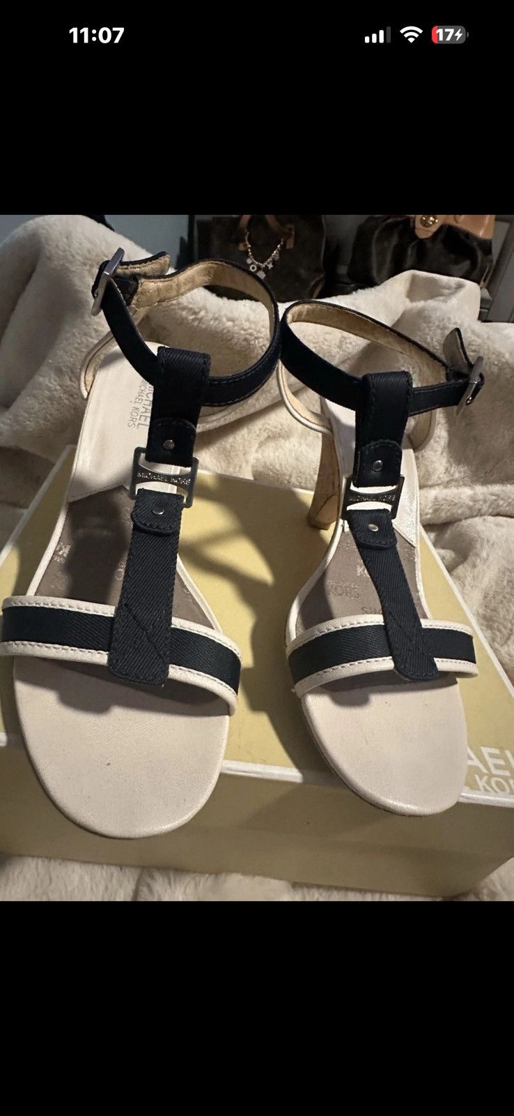 Michael Kors Used Michael Kors, wedge, sandals, navy, and white 10 Size US 10 / IT 40 - 2 Thumbnail