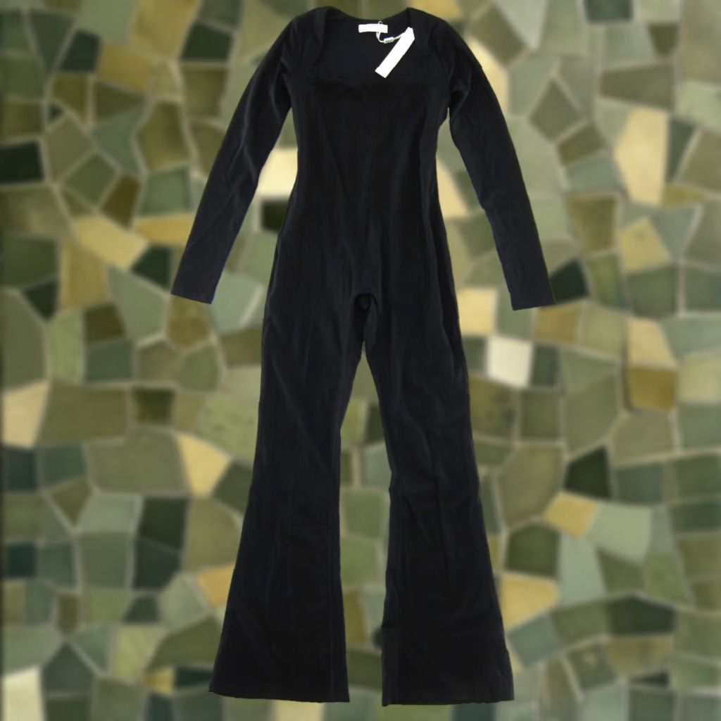 Vintage Qinsen Black Jumpsuit Women M Flare Leg Long Sleeve Stretch One-Piece NWT Size M / US 6-8 / IT 42-44 - 1 Thumbnail