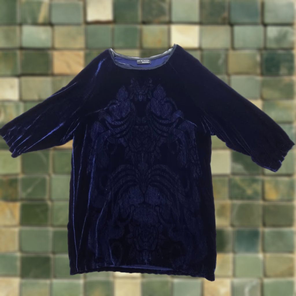 Zara Zara Velvet Tunic Top Womens Medium Blue 3/4 Sleeve Bohemian Party Print Blouse Shirt Casual Size M / US 6-8 / IT 42-44 - 1 Thumbnail