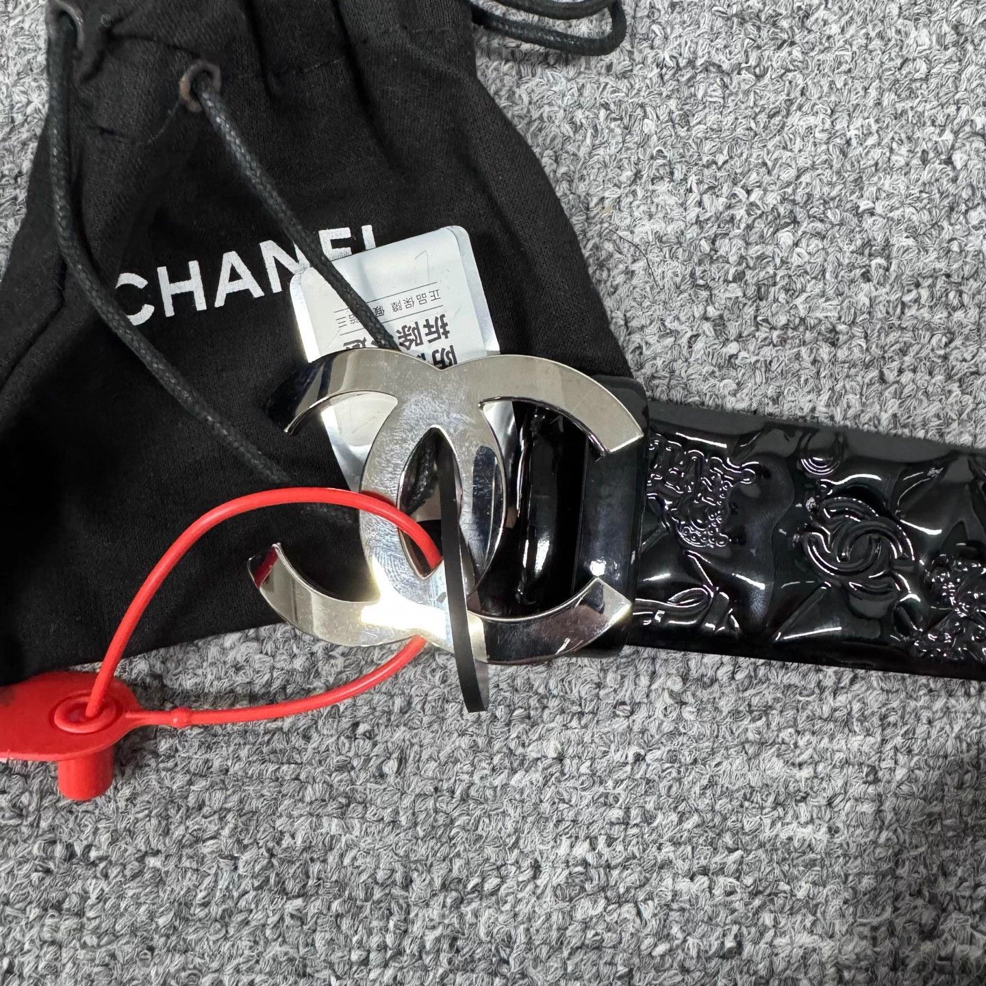Chanel Chanel black patent leather embossed logo belt all Size ONE SIZE - 2 Thumbnail