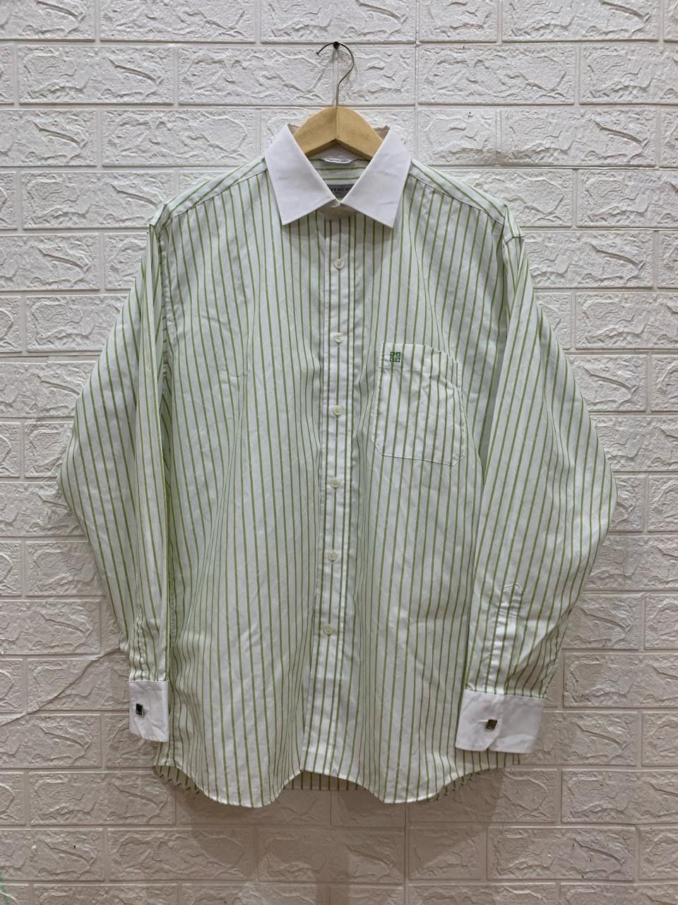 image of 2000S Givenchy Stripe Diamond Pattern Button Upshirt in White Green, Men's (Size XL)