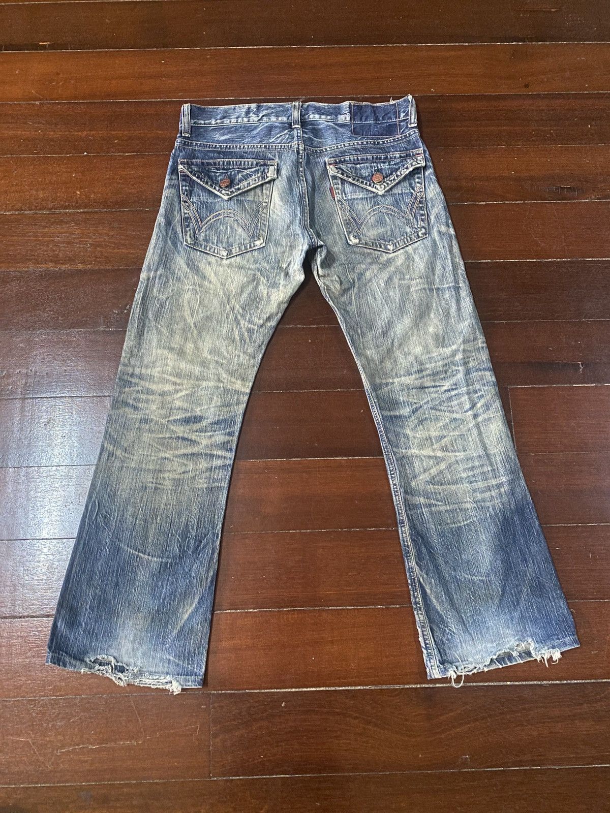 Edwin VERY RARE! EDWIN 503 FLARE mud wash stone wash distressed Size US 36 / EU 52 - 7 Thumbnail