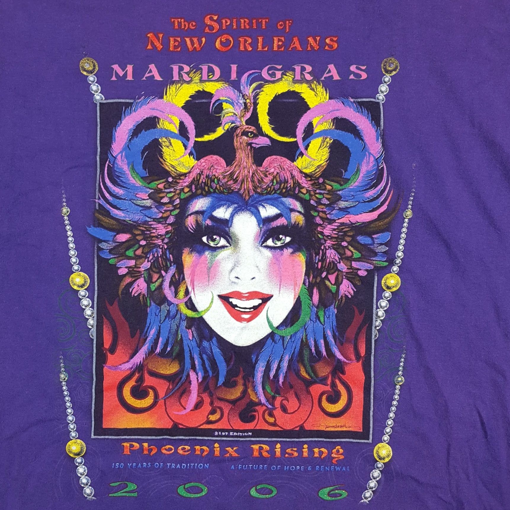 Vintage VINTAGE New Orleans Mardi Gras Whimsical Phoenix Size L Purple Party Mask T Shirt Party Size US L / EU 52-54 / 3 - 3 Thumbnail