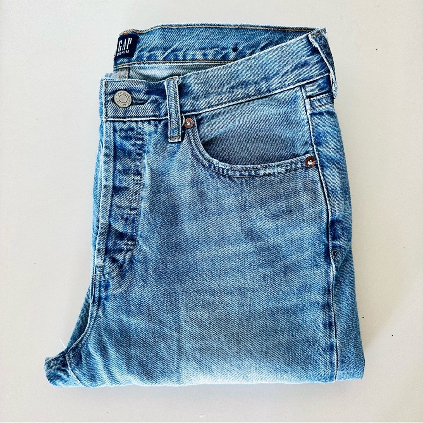Gap GAP Boyfriend Distressed Straight Leg Blue Ankle Denim Jeans Size 28" / US 6 / IT 42 - 7 Thumbnail
