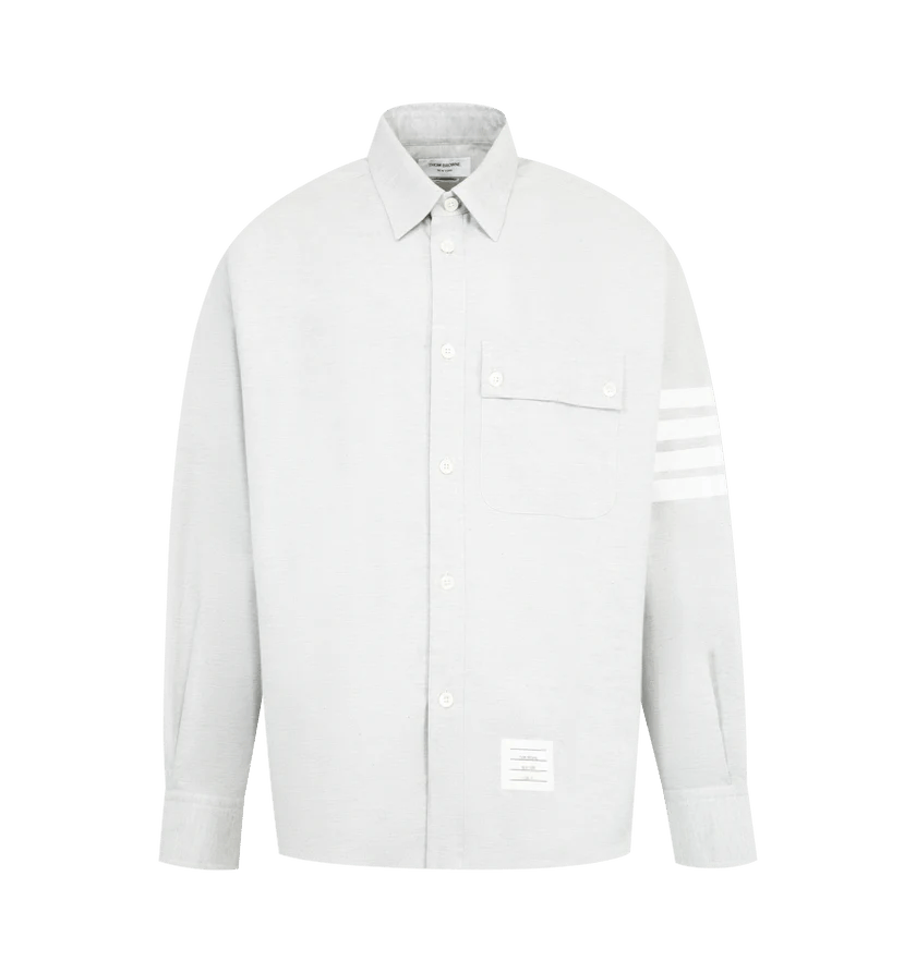 Thom Browne o1h1sh11225 Woven Flannel Oversized Shirt in Med Grey Size US XL / EU 56 / 4 - 1 Thumbnail