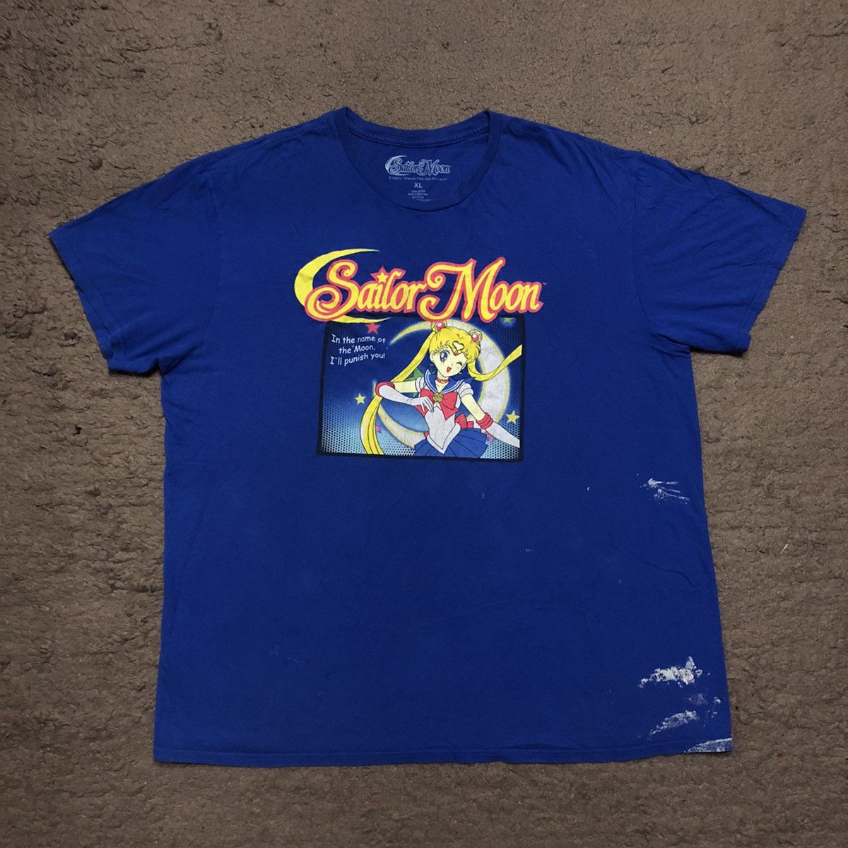 image of Anima Distressed Vintage Y2K Sailor Moon Anime Tees in Blue, Men's (Size XL)