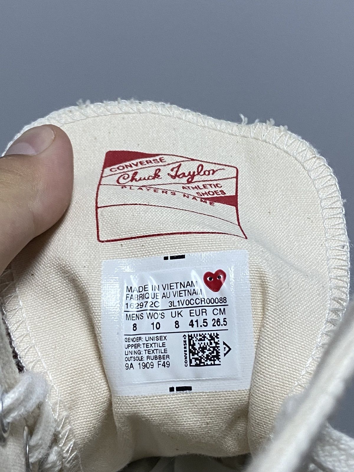 Comme des Garcons PLAY × Converse × Vintage Play Come Des Garcons Converse Unisex Vintage HiTop Sneakers Size US 8.5 / EU 41-42 - 11 Thumbnail