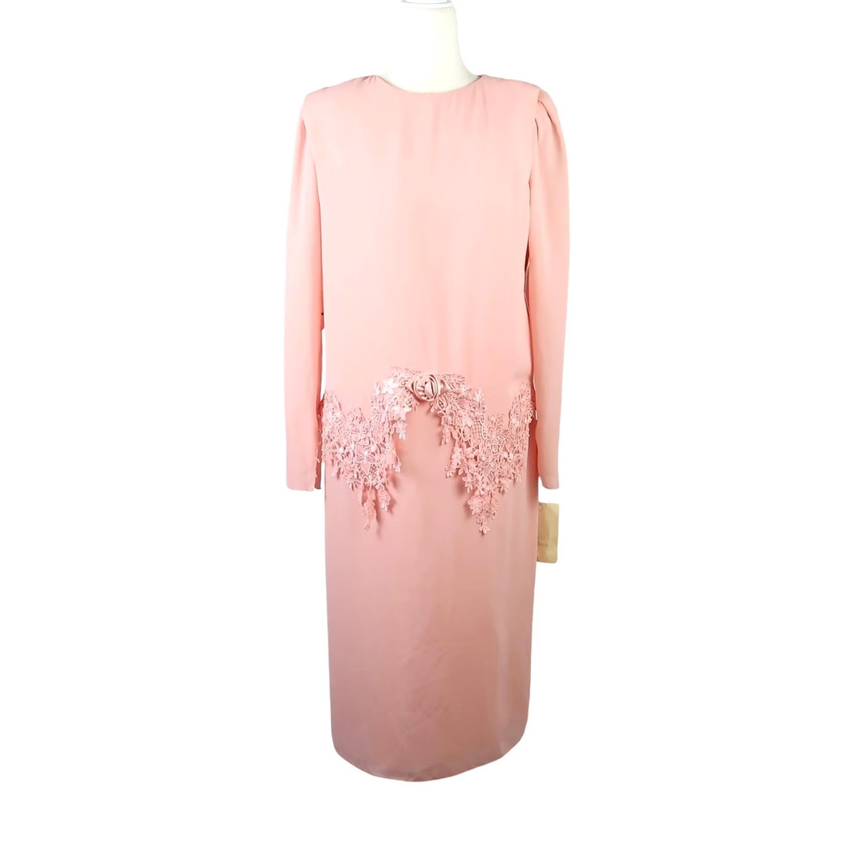 Pinko VINTAGE 80s Ursula Pink Long Sleeve Midi Party Dress Sheath 8 Girls Womens Bohemian Light Pink Satin Polyester Size M / US 6-8 / IT 42-44 - 2 Thumbnail