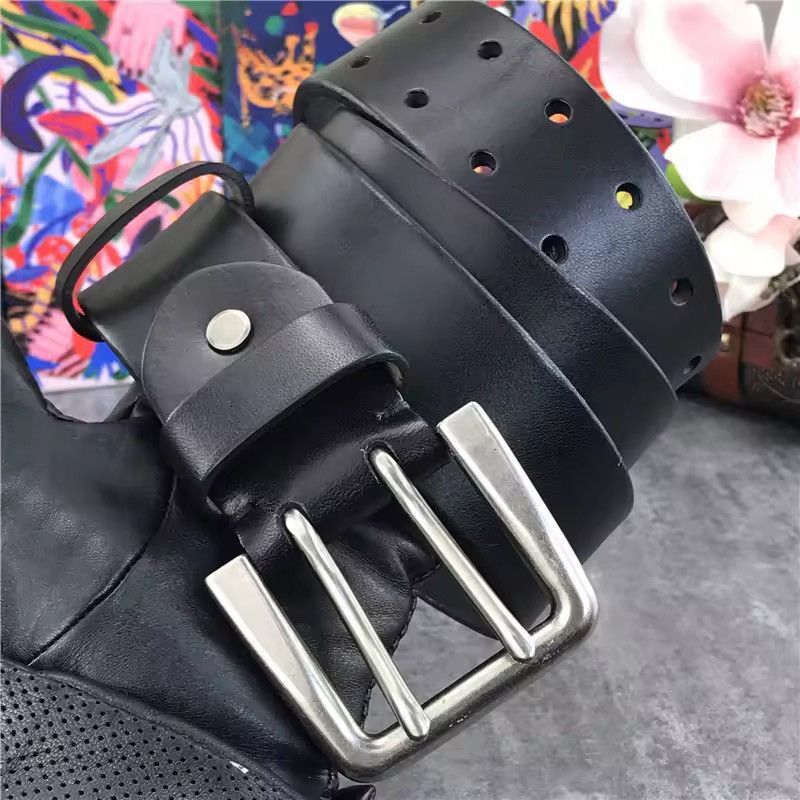 Genuine Leather Super Wide 4.2 CM Thick Genuine Leather Double Buckle Belt Size ONE SIZE - 8 Thumbnail