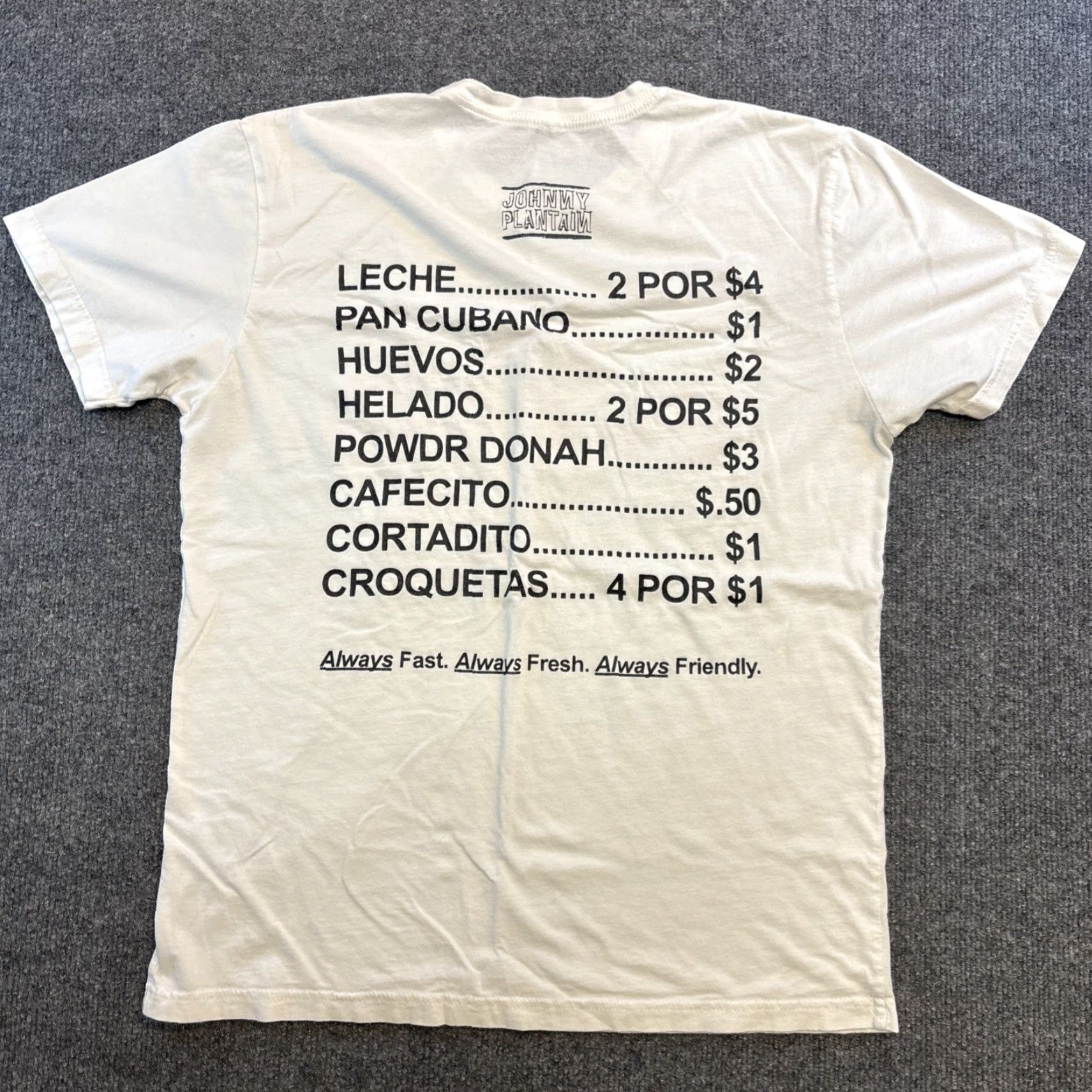 Vintage VINTAGE Johnny Plantain La Vaquita Miami T Shirt 305 Cafecito Donah Menu White M/L Unisex Adults Short Sleeve Crew Neck Cotton Logo 90s Size US M / EU 48-50 / 2 - 5 Thumbnail