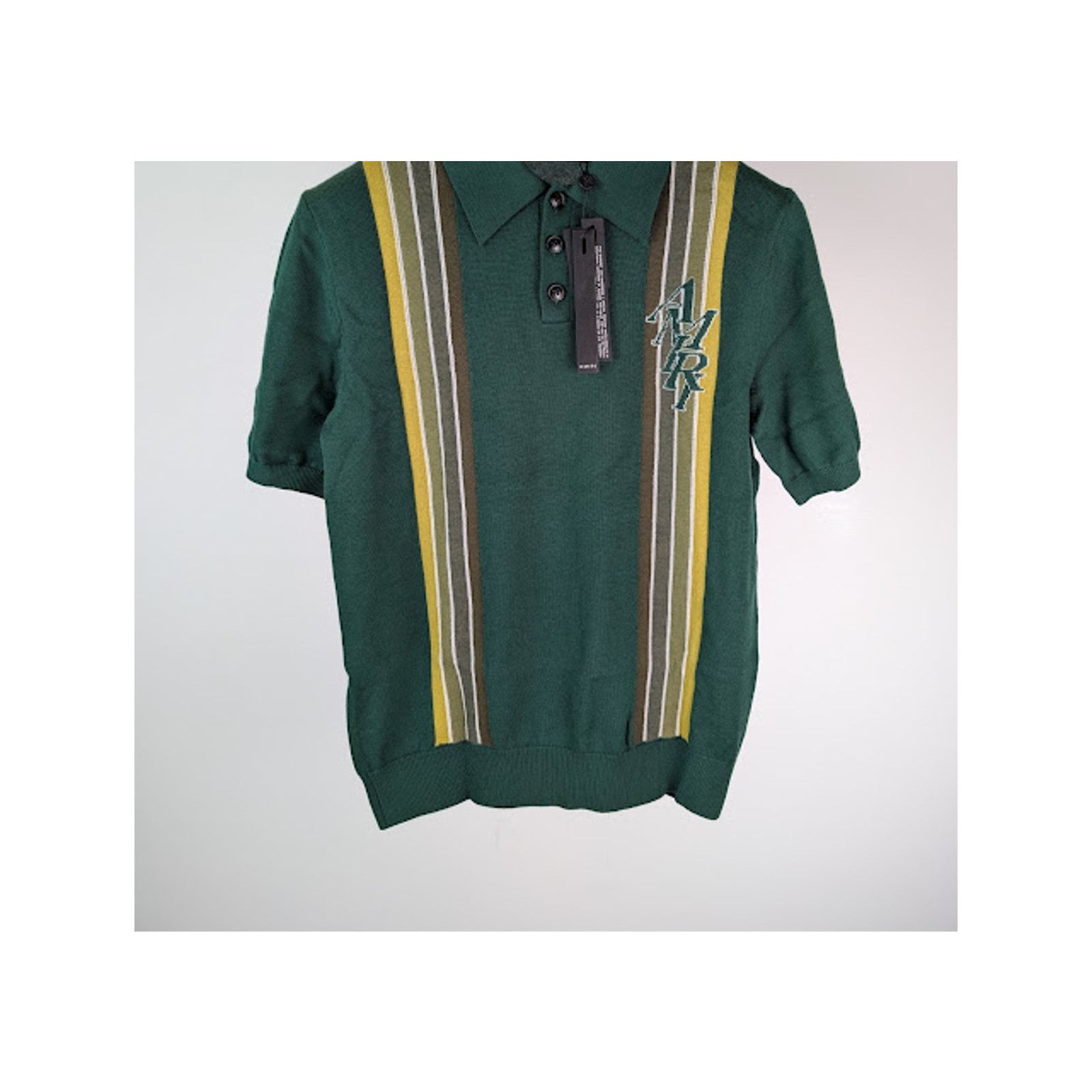 Amiri o1rshd1 Stack Stripe Short Sleeve Polo Shirt in Green Size US S / EU 44-46 / 1 - 2 Thumbnail