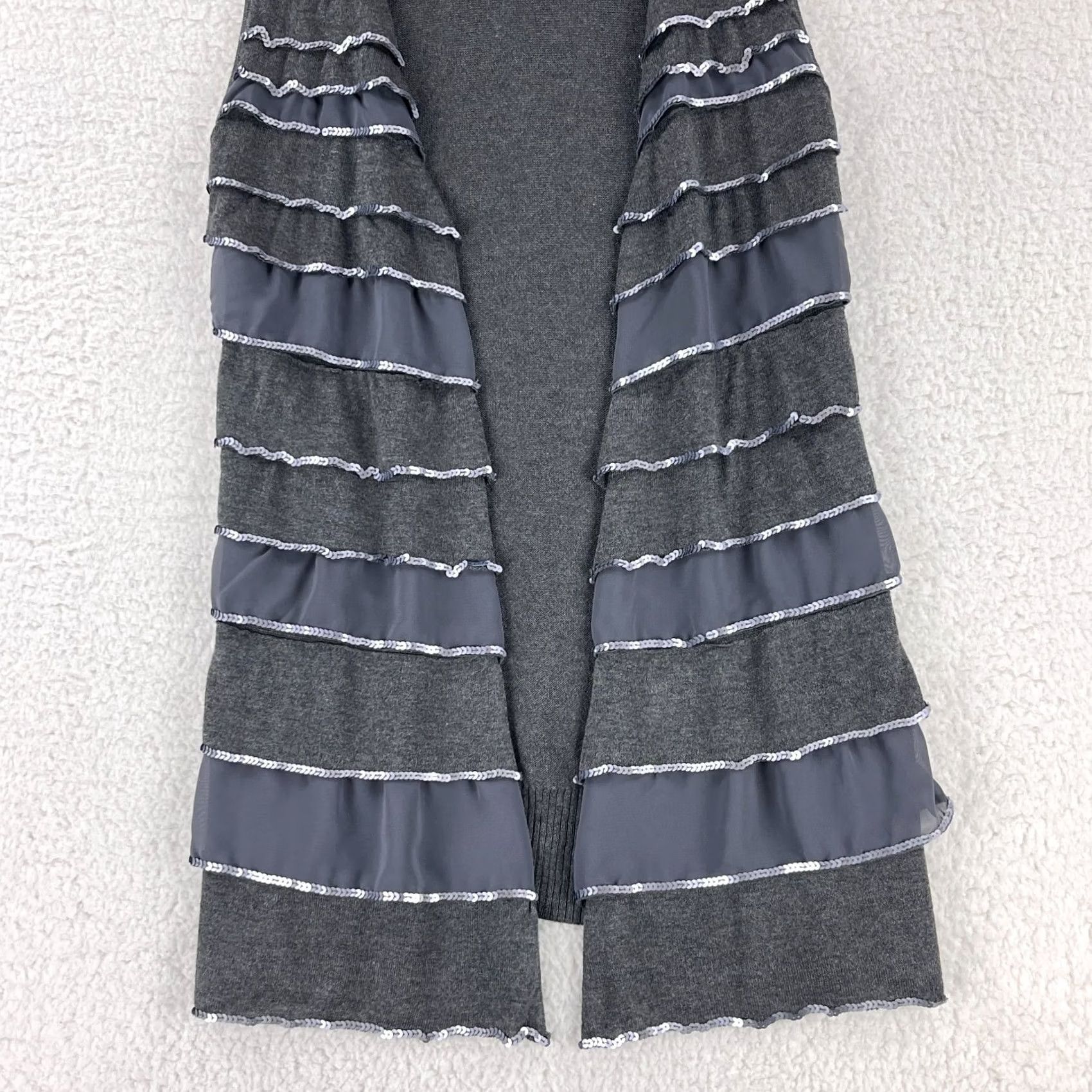 Vintage Cache Cardigan Womens S Gray Sequin Lace Tiered Open Front Sleeveless New Size S / US 4 / IT 40 - 3 Thumbnail