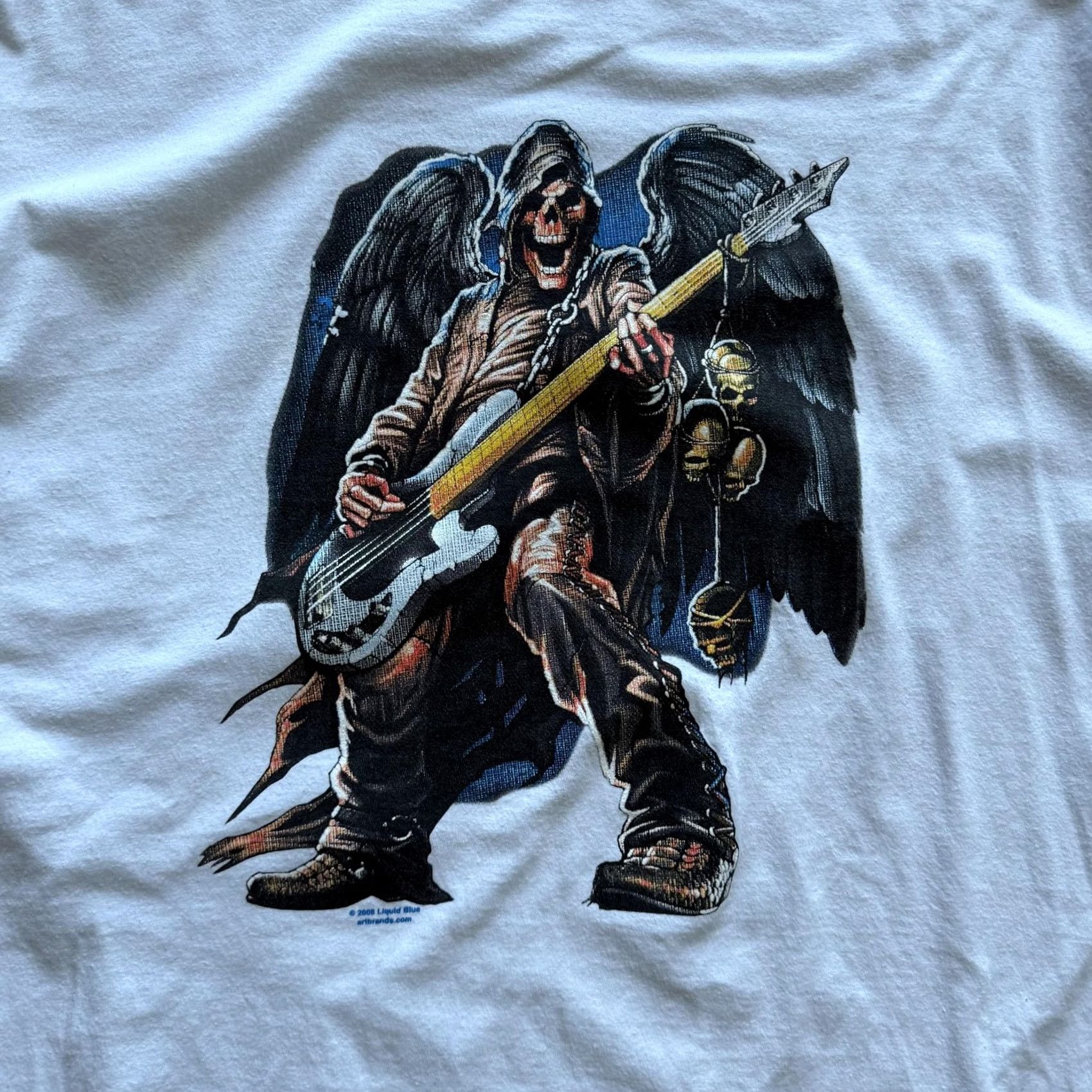 Fruit Of The Loom Y2K Gothic Grunge Shirt Grim Reaper White XL Rock Graphic Tee Mens Short Sleeve Crew Neck Cotton Fruit of the Loom Size US XL / EU 56 / 4 - 4 Thumbnail
